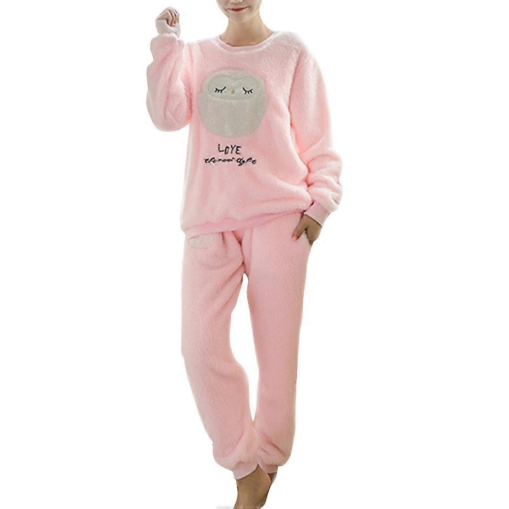 Ensemble de vêtements de nuit en flanelle confortable à manches longues pour les femmes Utilisation en intérieur XXL rose 1 ensemble