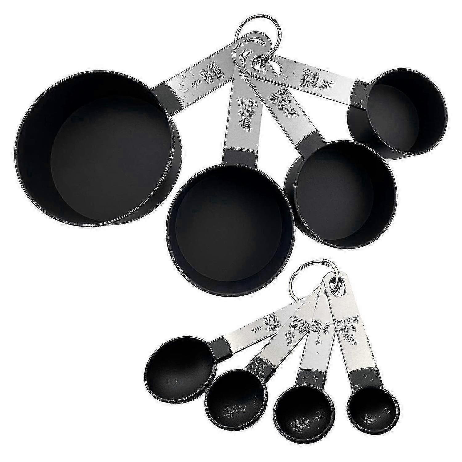 2025 8-piece Measuring Cups And Spoons Kitchen Nesting Measurement Tools Compatible With Liquids And Solids,black