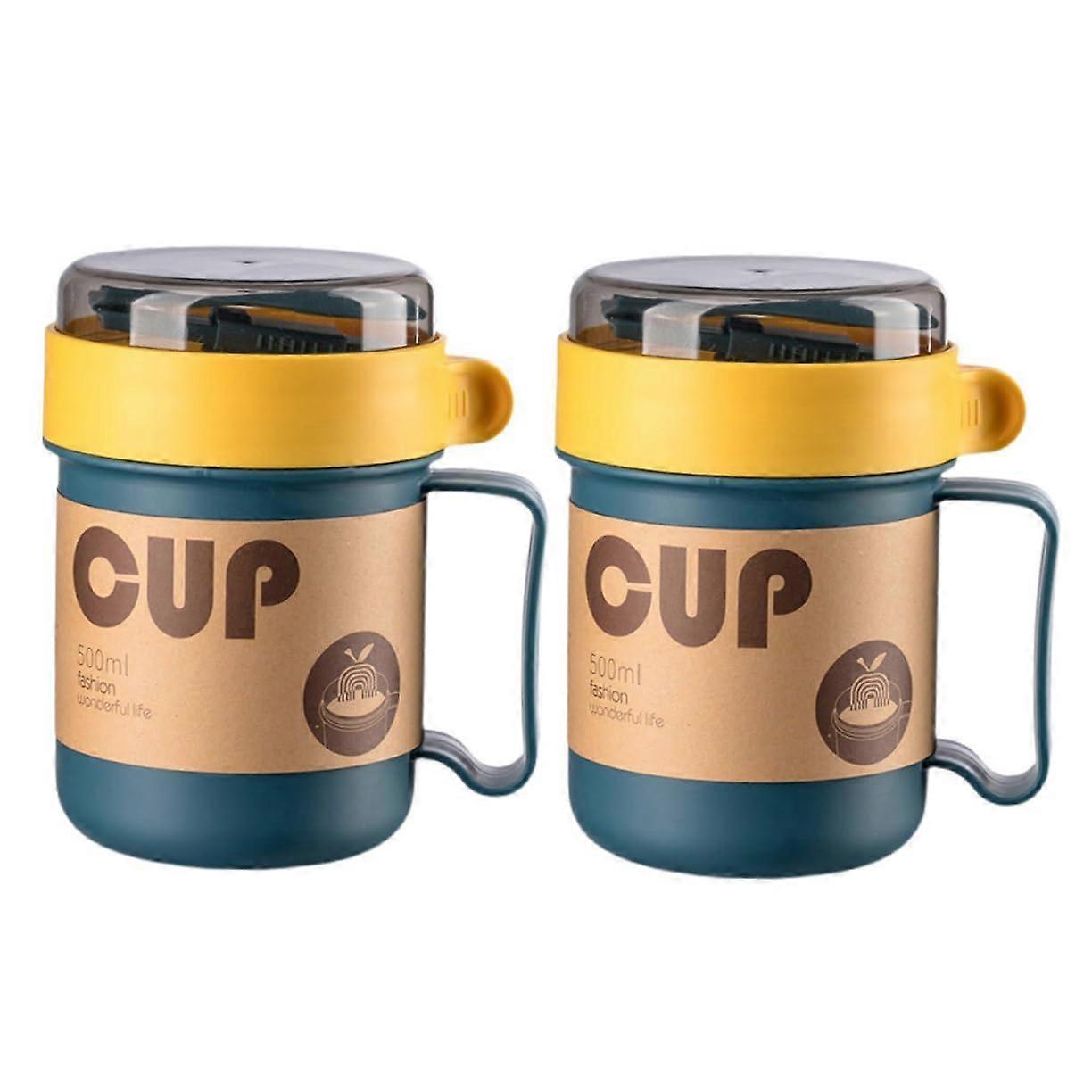2 Pack Insulated Soup Cups with Lids and Spoons, Portable Milk Bowls for Home and Travel