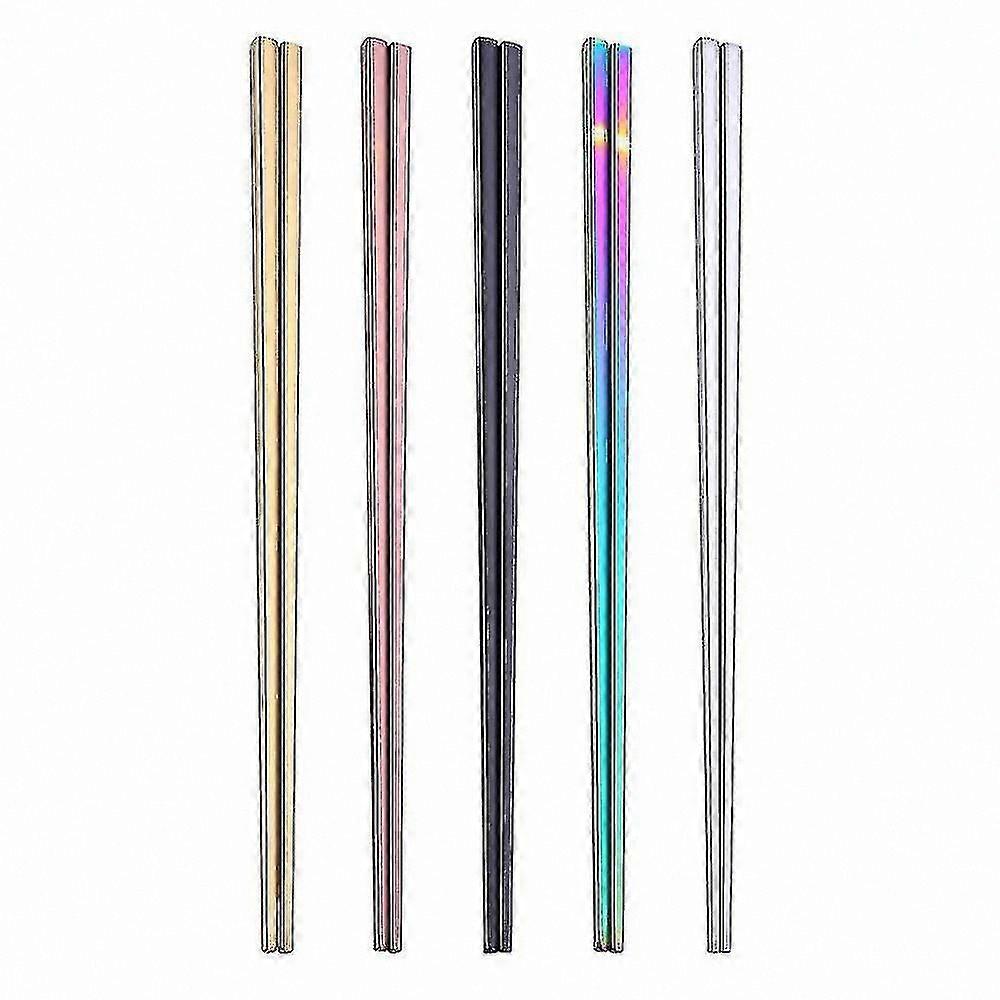 Multicolor 304 Stainless Steel Chopsticks Set - Reusable, Lightweight Metal Chopsticks - 5 Pairs for Gifting