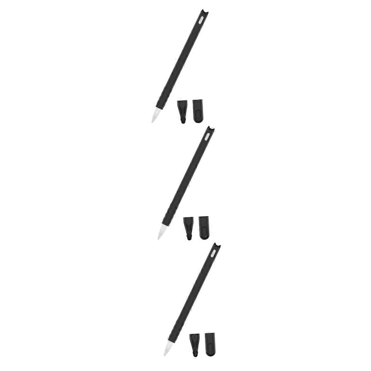Silikonhülle für Tablet-Stift 3er Set 9 STK Federmäppchen Schutzabdeckung für Zweite Generation 17x1 cm Schwarz