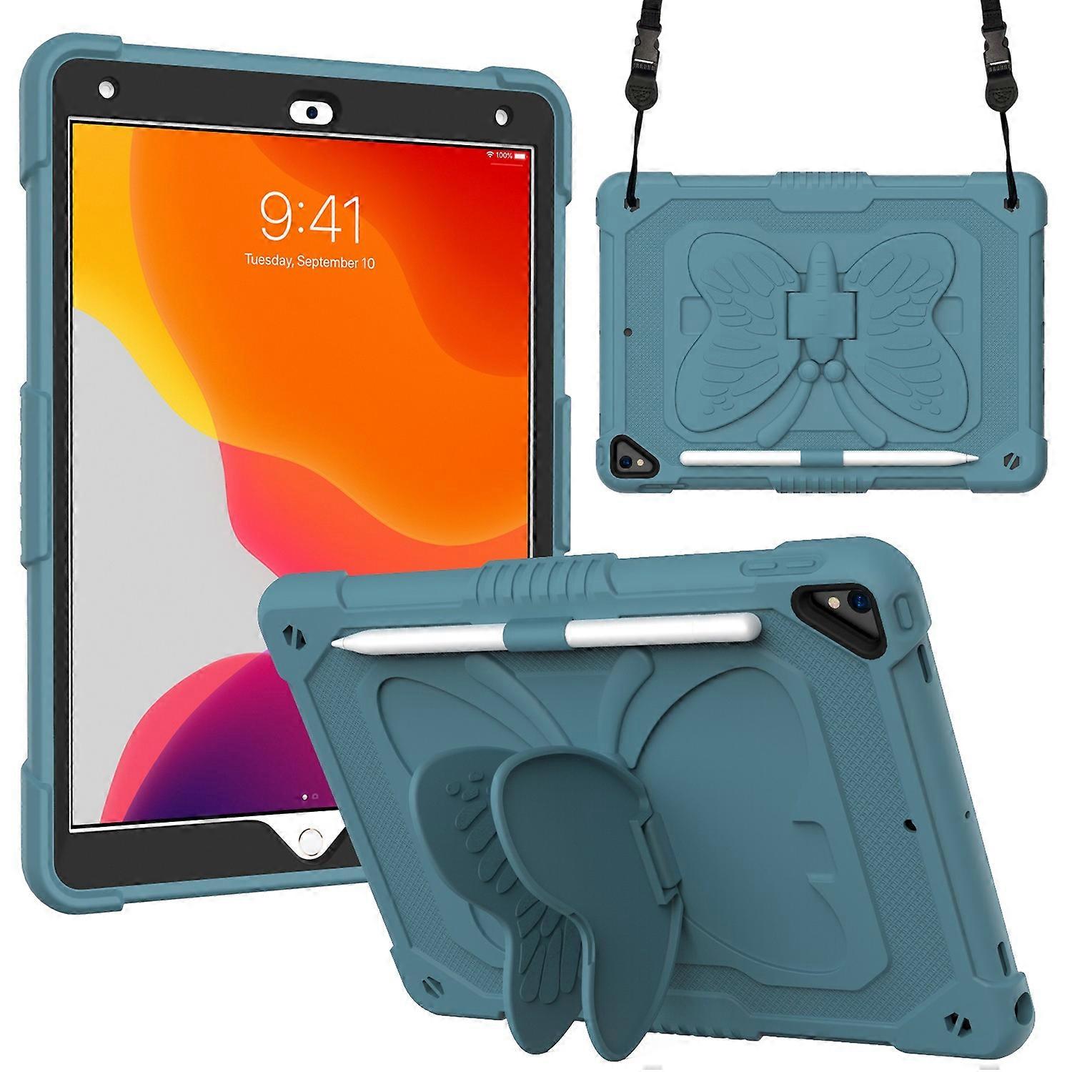 Butterfly Shape Kickstand Design Solid Color PC + Silicone Shockproof Tablet Cover Shell with Should