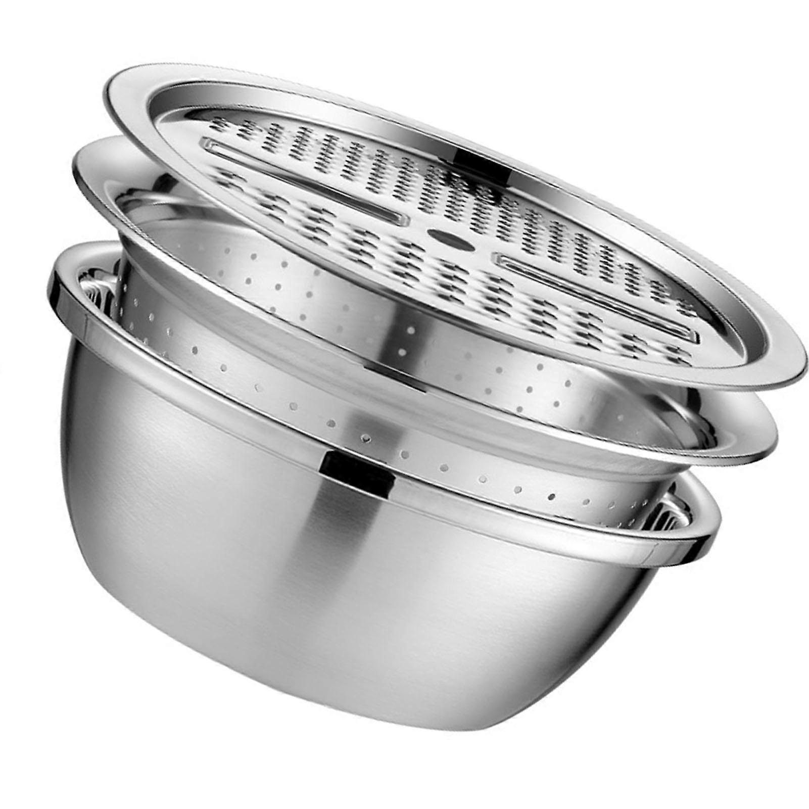 Multifunctional Stainless Steel Grater Basin Thick 3 In 1 Colanders Basin Grater Strainer and Drain Basket Salad Maker Bowl