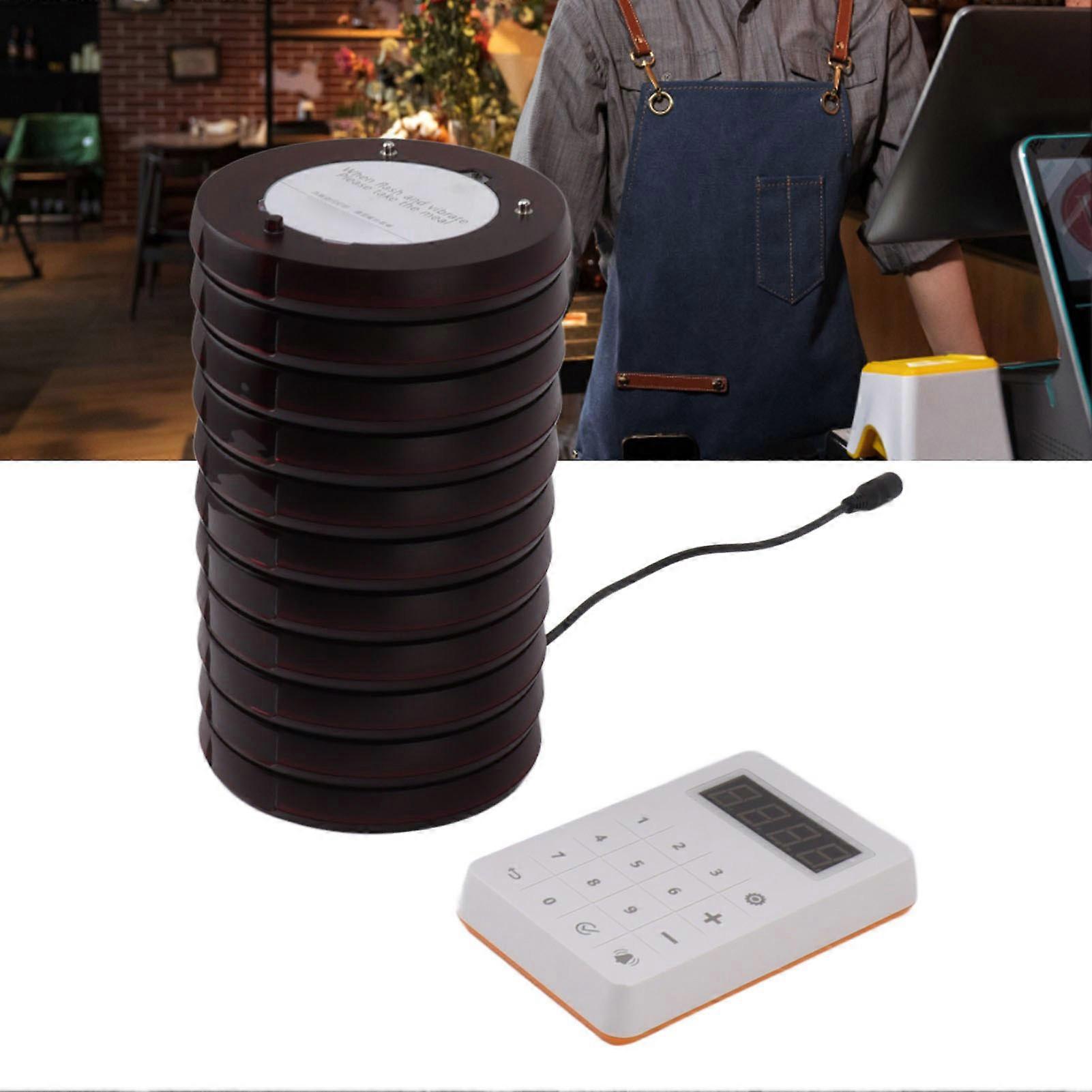 10pcs Wireless Restaurant Pager Set with Vibration Beeping LED EU Plug