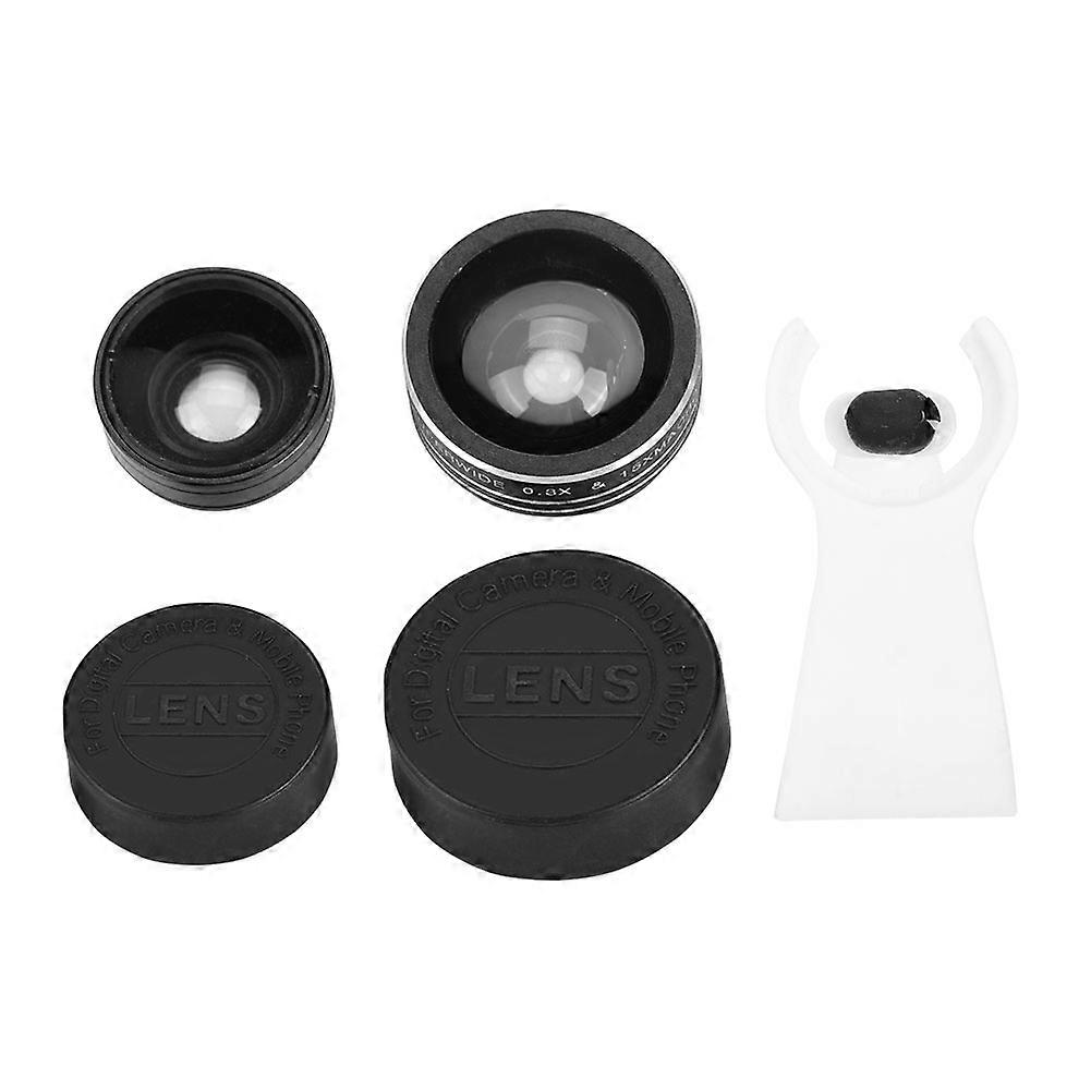 Portable 4 in 1 Lens Kit 0.3x 0.65x Wide Angle 10x 15x Macro Lens for Phones Tablets(Black)