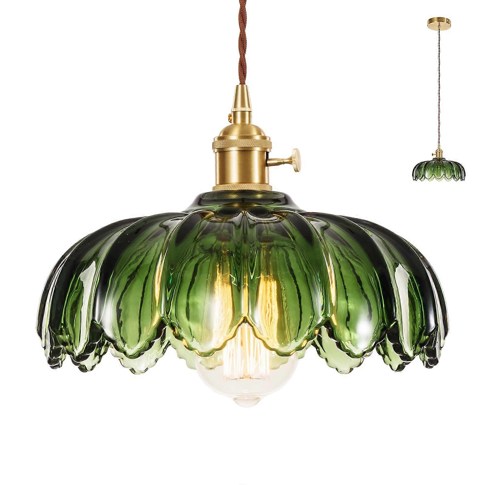 Glass Pendant Light Green Vintage Style Ceiling Mount Pendant For Kitchen Island Hallway Bedroom Study