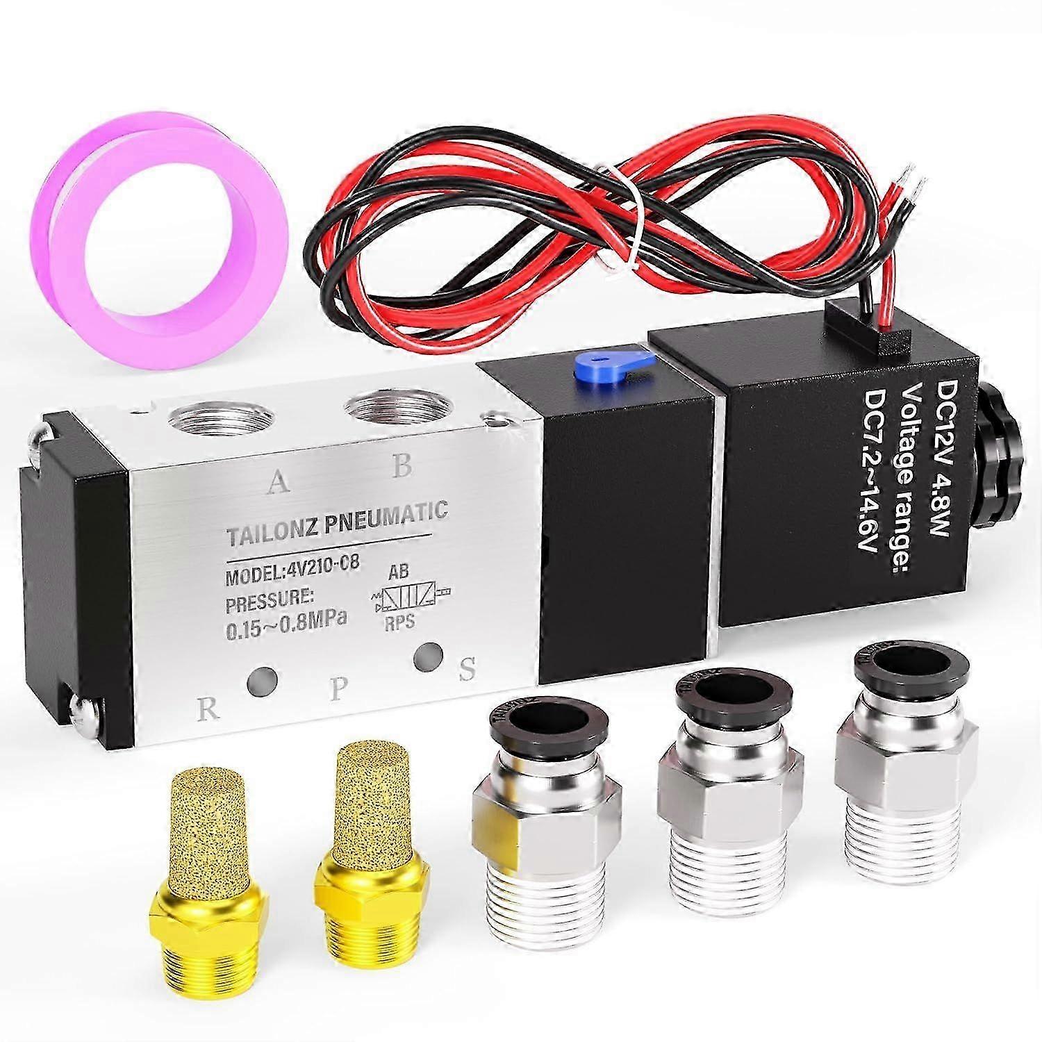 1/4"NPT Sole Valve DC12V Single Coil Pilot-Operated Electric 2 Position 5 Way Connecti