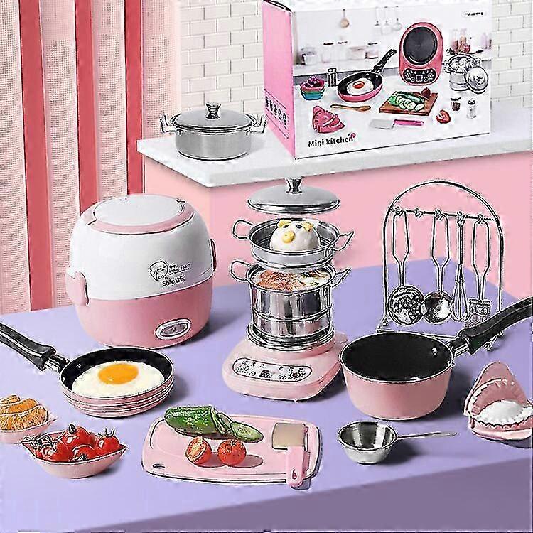 迷你厨房全套烹饪女孩厨具套装儿童真正的烹饪玩具