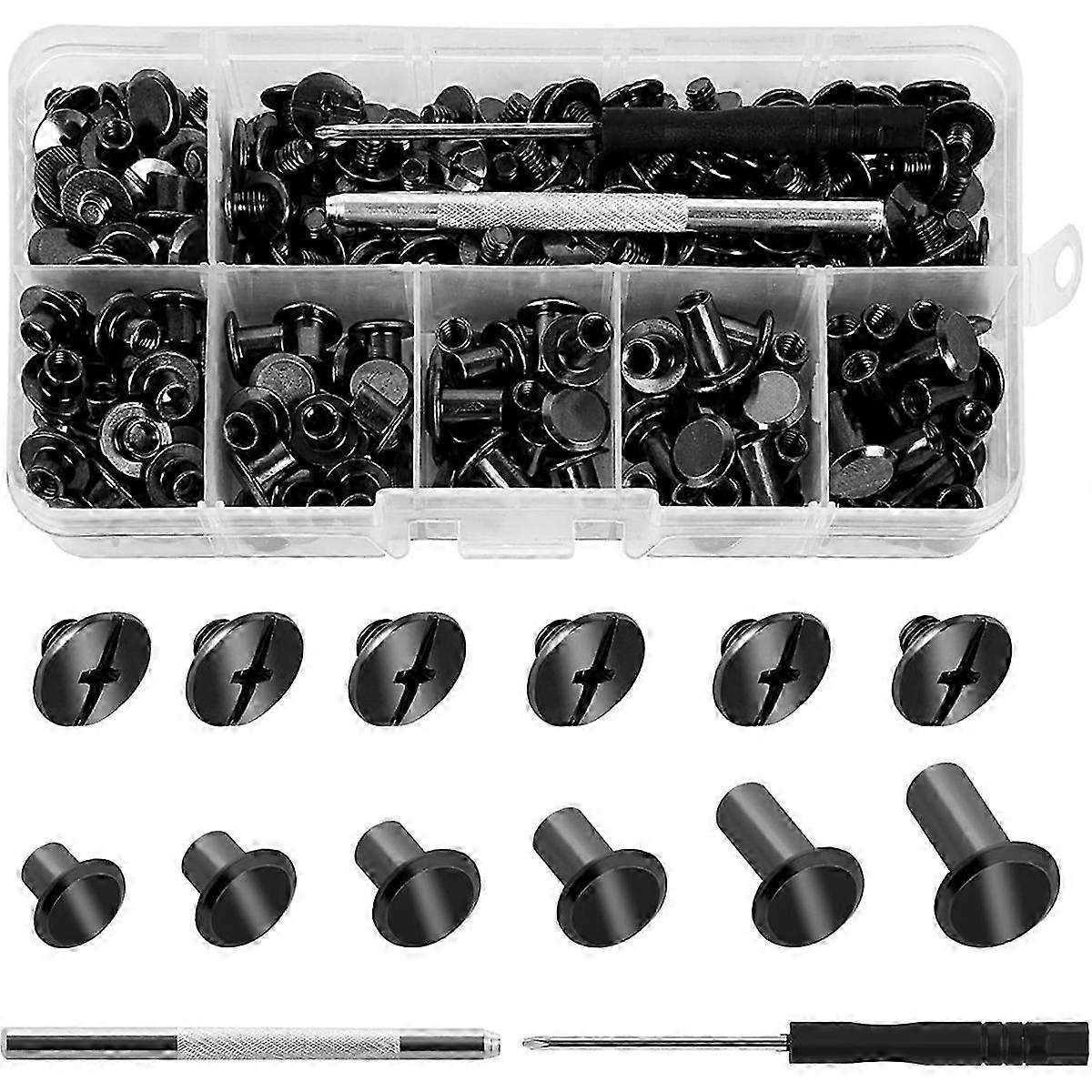 Binding Screws Assorted Kit,M5x4/5/6/8/10/12mm Book-Binding Rivets with Punch Screwdriver,Screw Riv