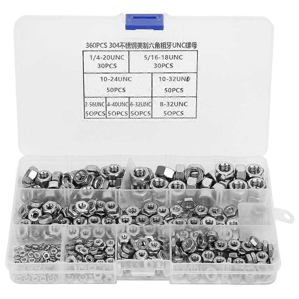 Stainless Steel Hex Nuts, Coarse Thread, UNC American System, 360 Pieces