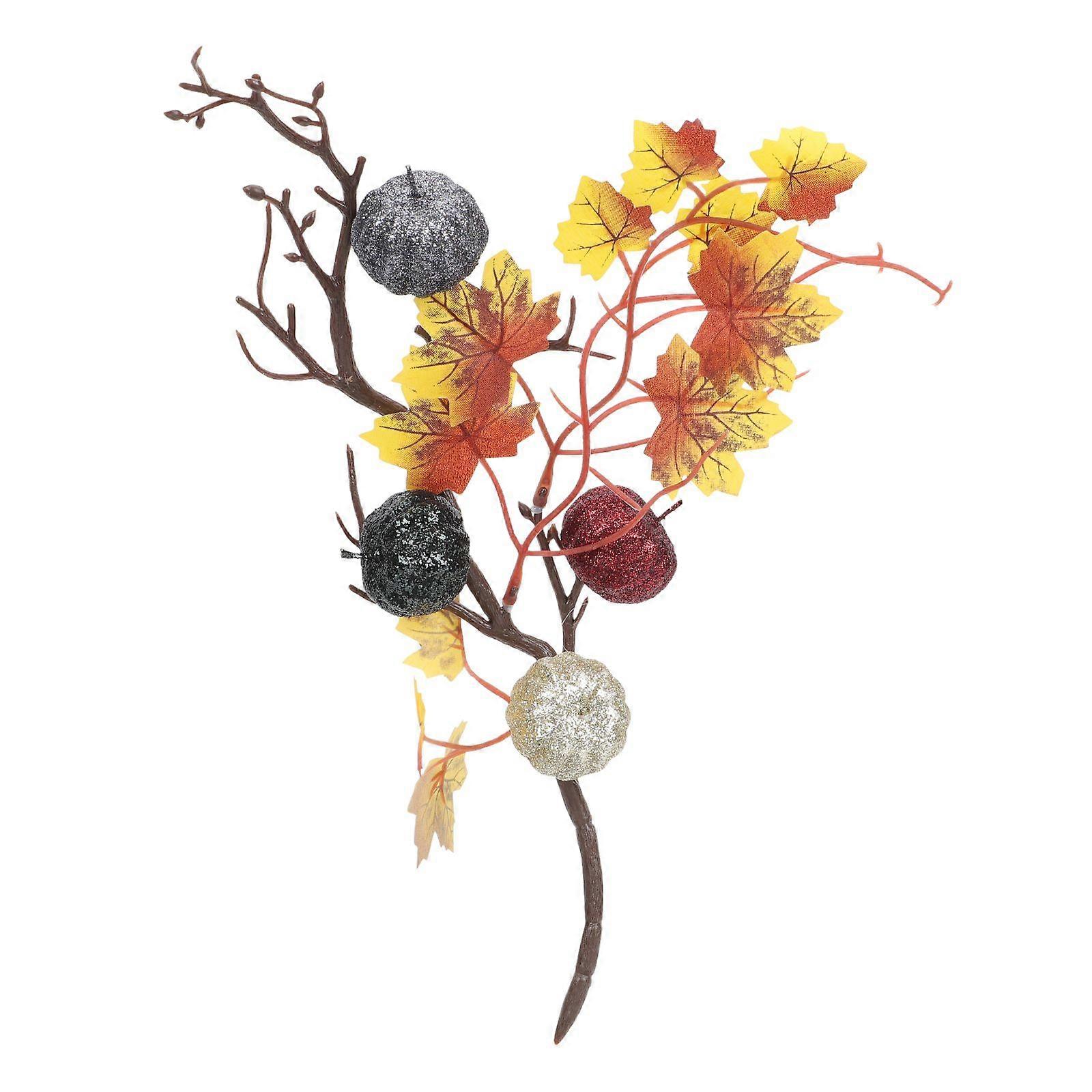 Halloween Artificial Pumpkin And Maple Leaf Branch Simulated Branch Decor