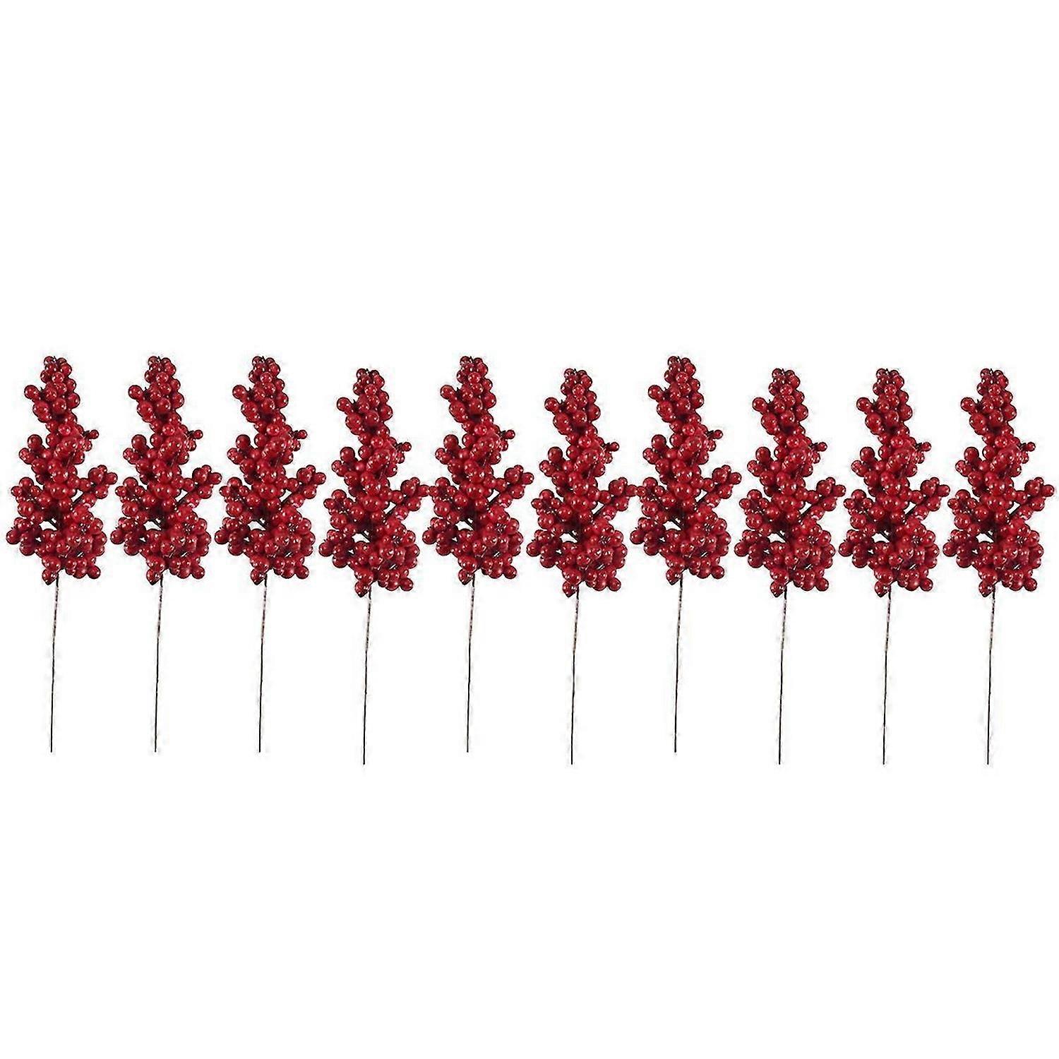 10PCS Artificial Red Berries Decorative Branches with Red Berries Autumn Branches Christmas Picks Br