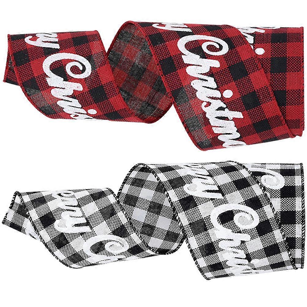 Christmas Ribbon Plaid Wired Gift Wrapping Ribbon for Decor 2 Rolls