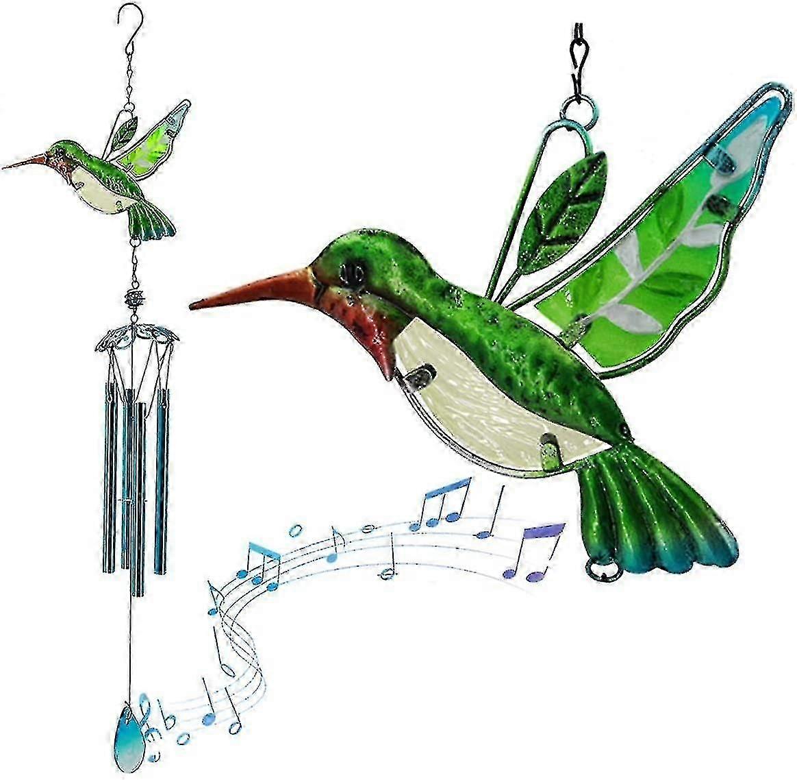 Outdoor Memory Wind Chimes, Hummingbird Wind Chimes, Garden Outdoor Stained Glass Hummingbird