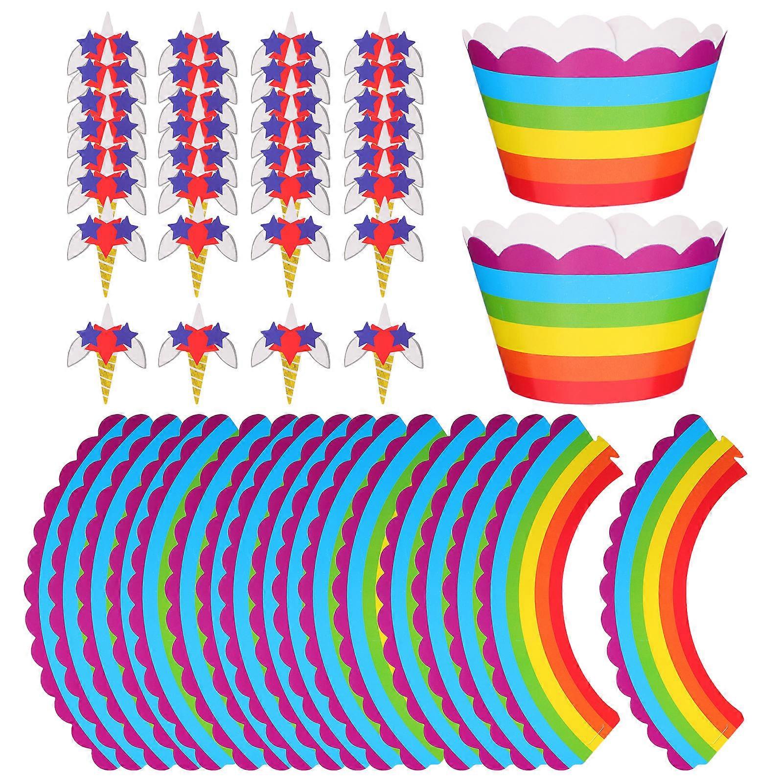 Unicorn Shape Paper Cake Toppers for Decor with 120Pcs Picks