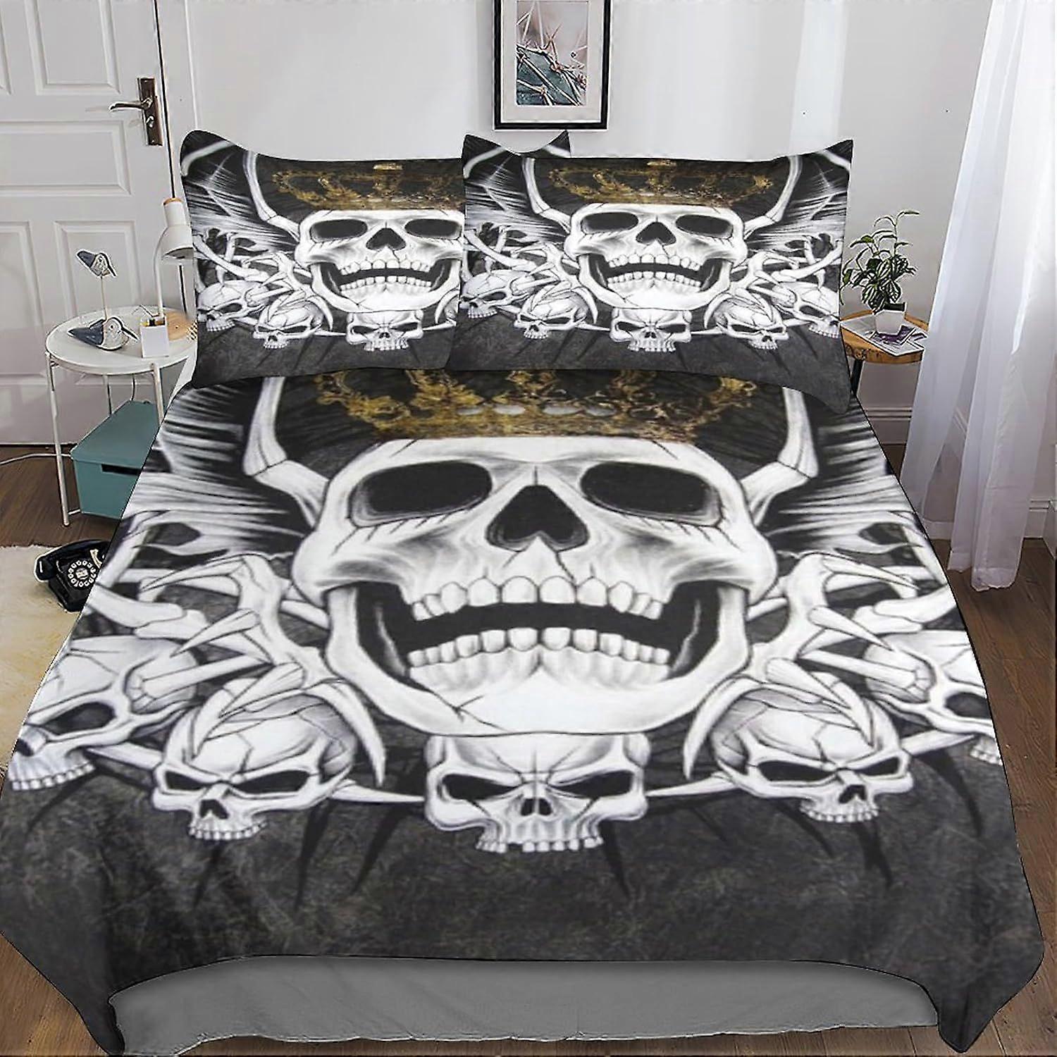 u514 Skulls Artistic Aesthetics Dimensional Printed Microfibre Duvet Cover And Sheet Set, Soft And Beautiful Microfibre Pillowcases, with Invisible Zi