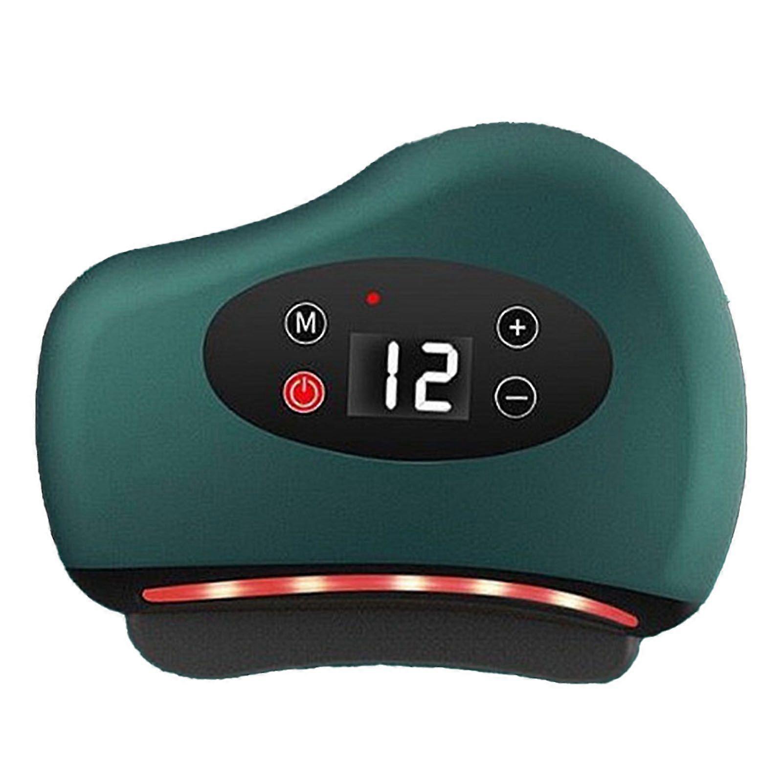Electric Gua Sha Massager 12 Vibration Heating Gears Constant Temperature Skin Scraping Massaging Machine Green