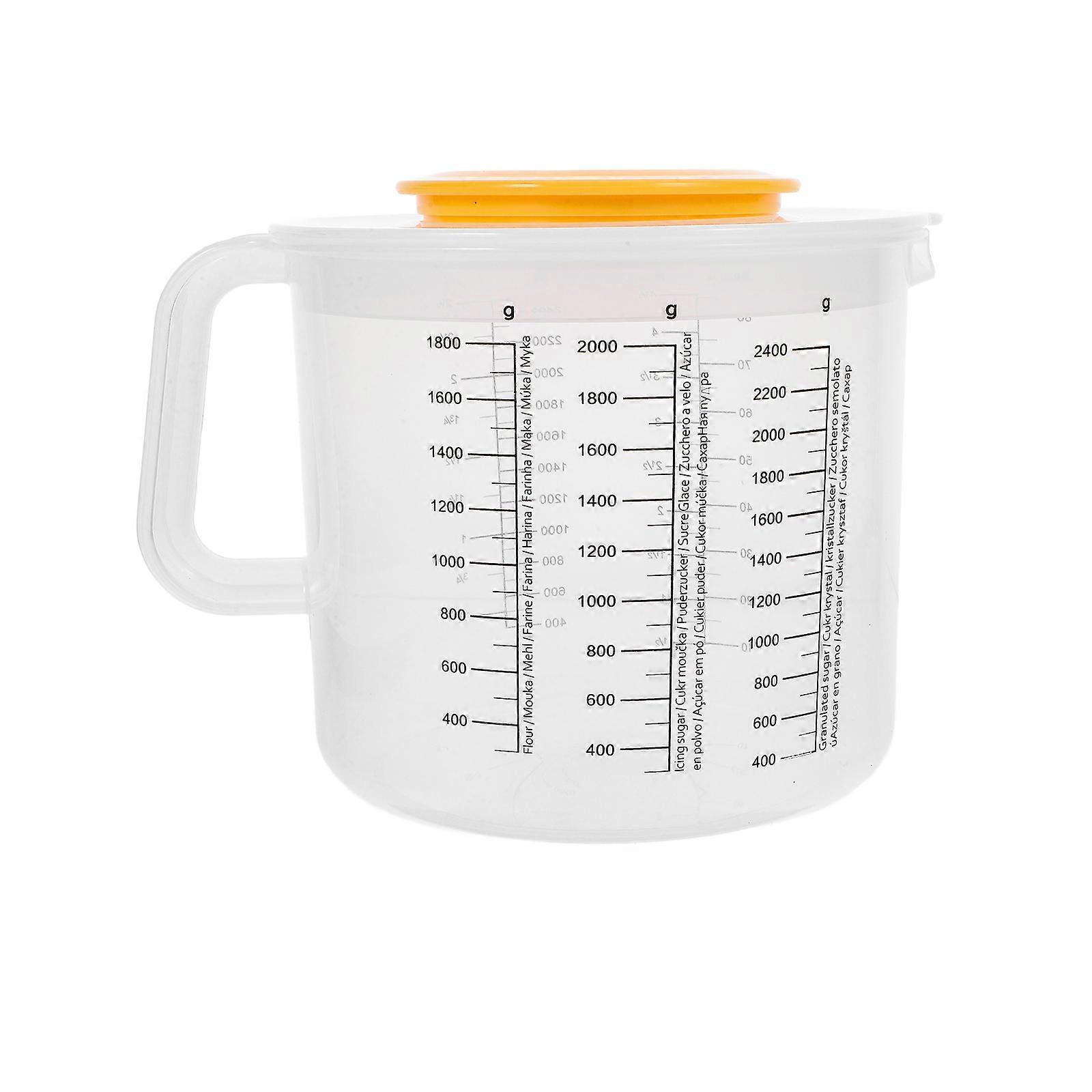 Measuring Cup Scale Baking Measuring Cup Food Preparation Mixing Bowl with Lid White 2.5L 1Pc