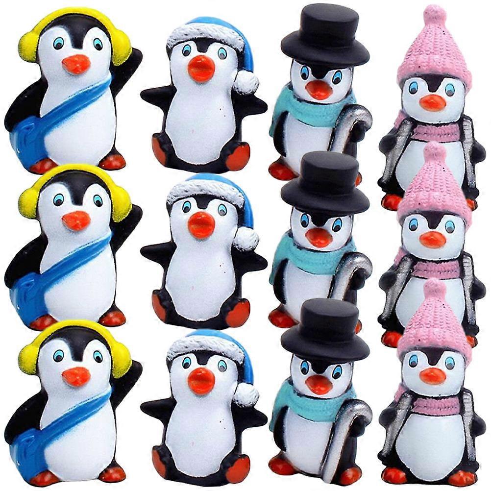 Assorted Color Penguin Statue Vinyl Models for Decor 12Pcs Miniature Figures