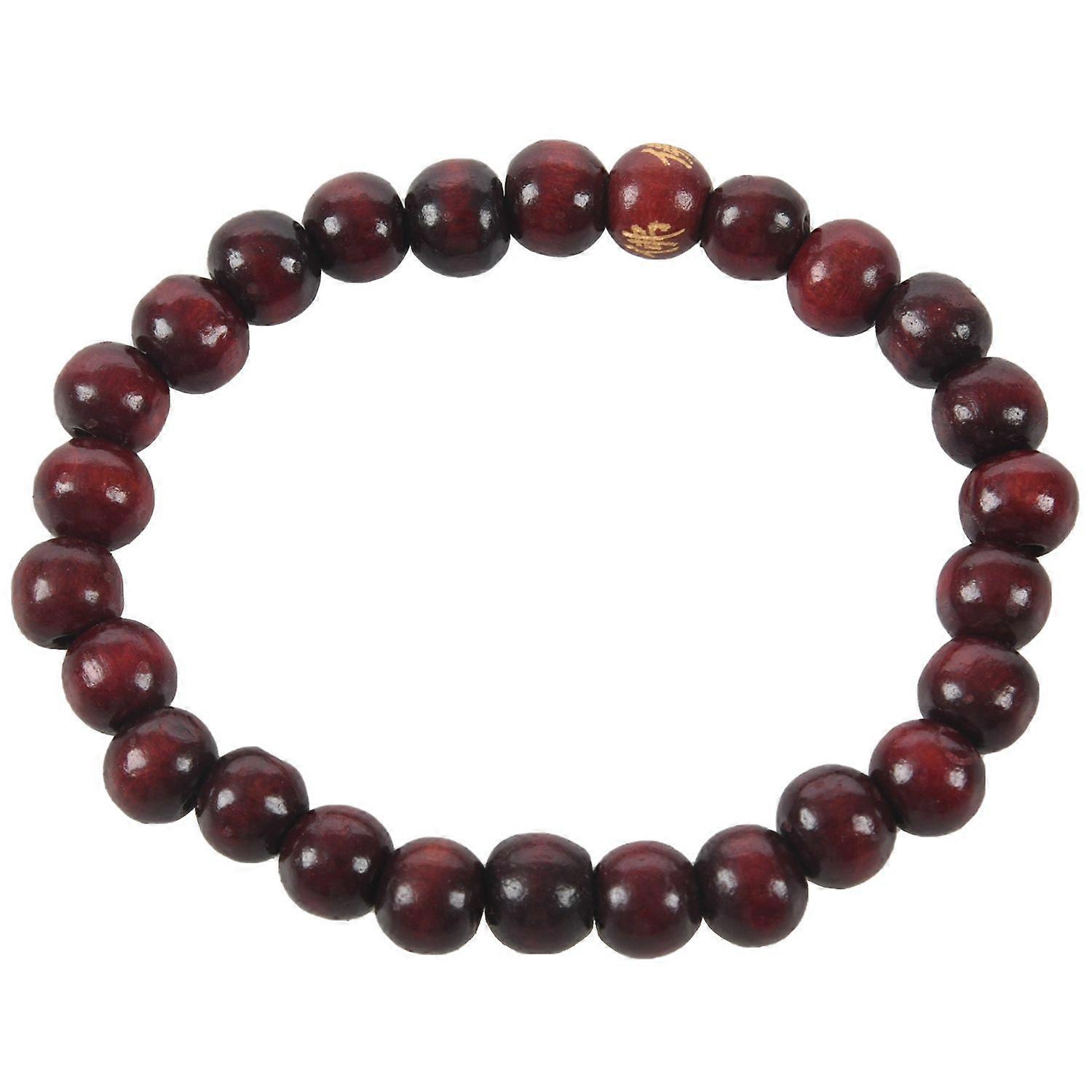 Buddhist Brown Wood Round Beads Elastic String Wrist Bracelet for Unisex