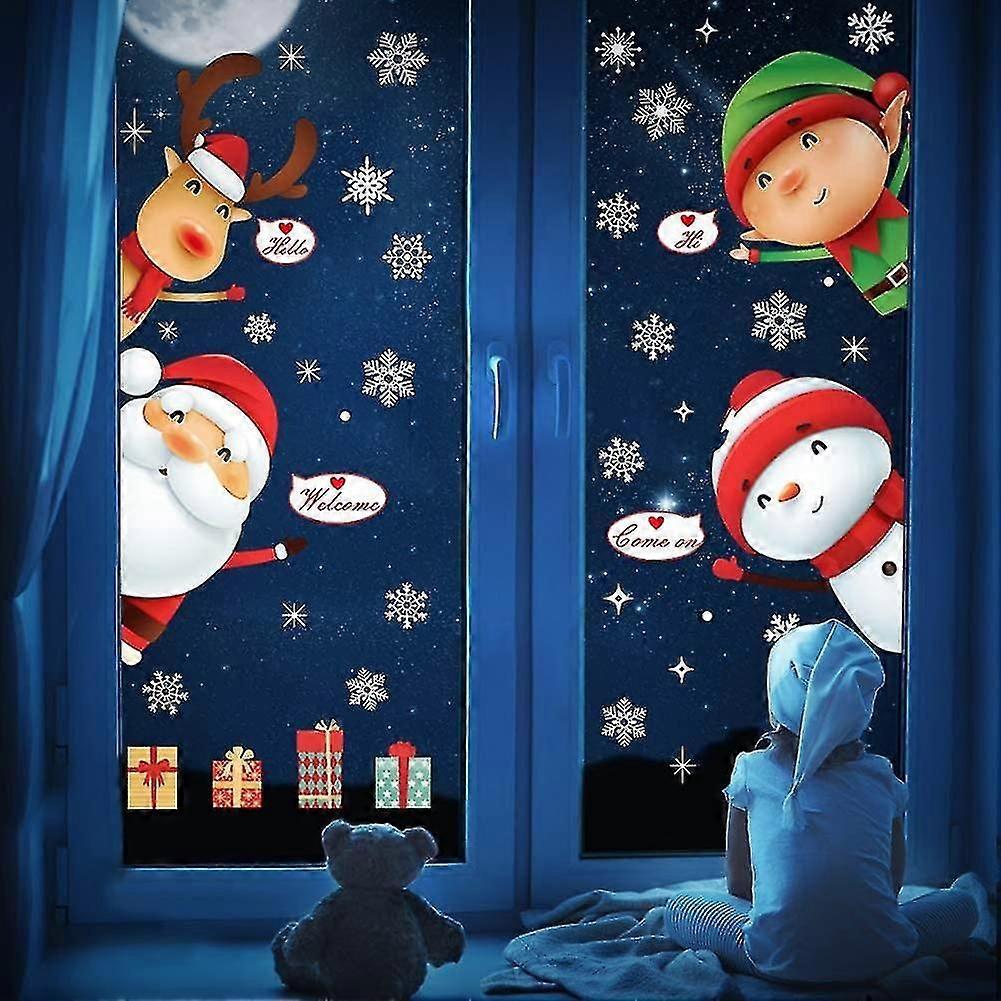 Αυτοκόλλητα παραθύρων φύλλων Χριστουγέννων για το γυαλί, χριστουγεννιάτικο παράθυρο προσκολλάται αυτοκόλλητο χιονονιφάδα Άγιος Βασίλης Τάρανδος Decals