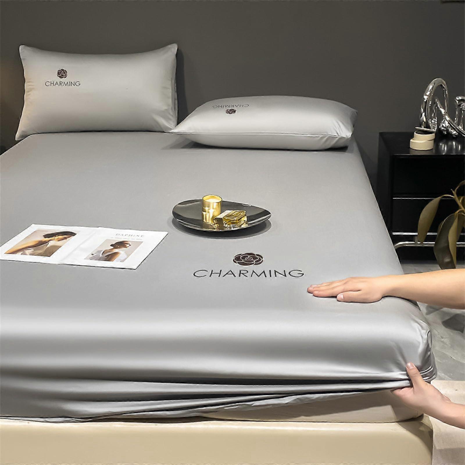 Deep Pocket Bed Sheets King Size Fitted Sheet Satin Material Silky Soft 180x200+25cm