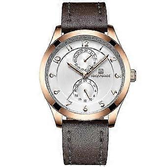 Reloj de pulsera NAVIFORCE para hombre, elegante y sofisticado, de cuarzo, estilo clásico de negocios (oro rosa + blanco).
