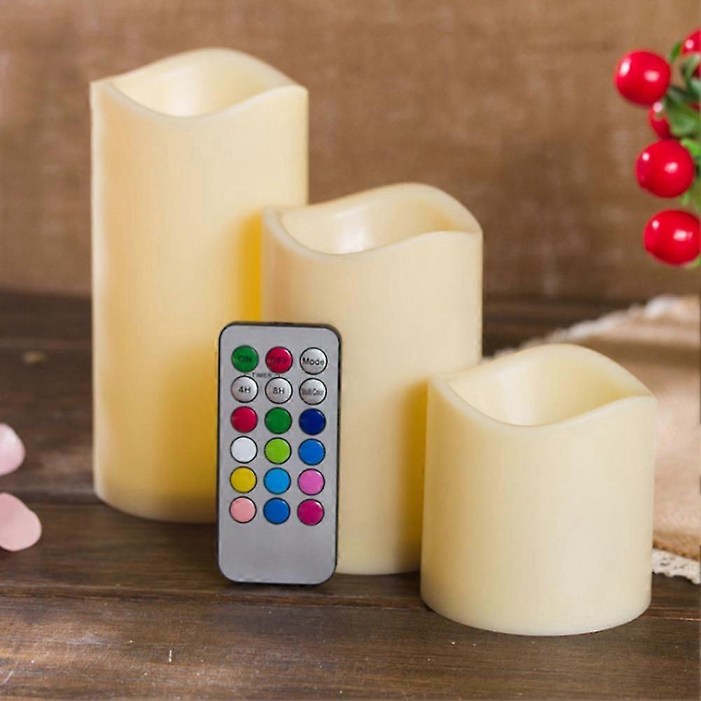 3pcs Flameless Led Candles Flickering Color Changing Candle Lights Battery Operate With Remote @BUGU
