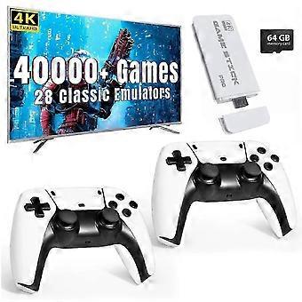 H-Wireless retro gameconsole met 40.000 ingebouwde klassieke games, 4K HDMI tv-uitgang, 2.4G draadloze controller, 64G nostalgische gamestick