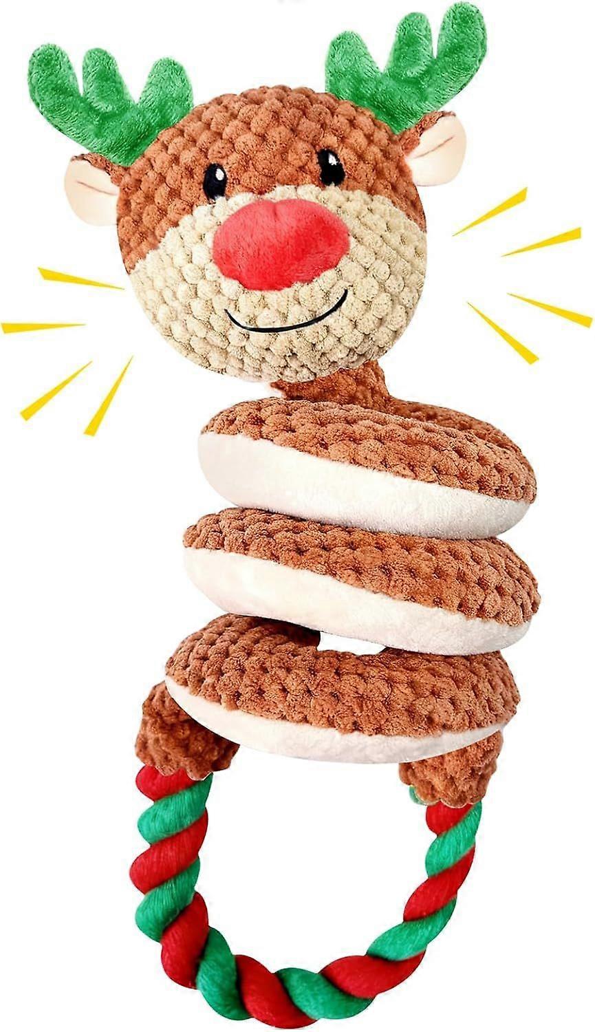 Christmas Pet Toy: Dog Toy with Sound and Crinkly Paper Inside - Tug Plush Dog Toy - Interactive Chew Toy for Large, Medium, and Small Dogs (Spiral Lo
