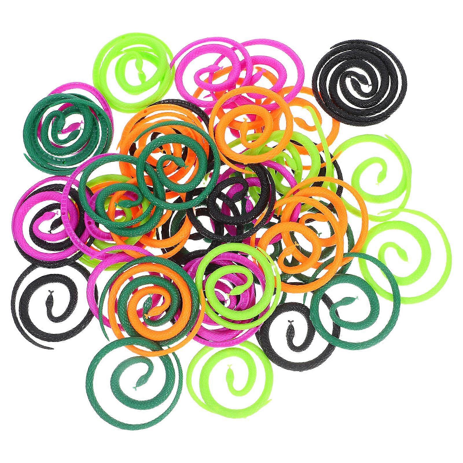 Realistic Toy Snake for Halloween Prank with 50Pcs Assorted Color Plastic Snakes