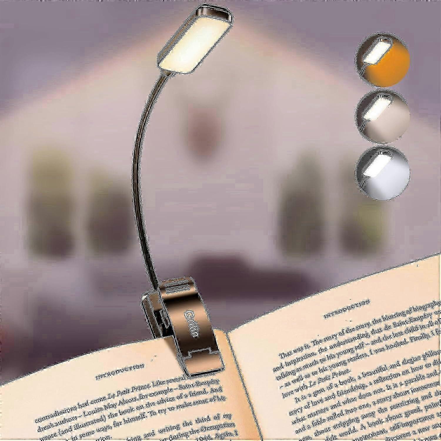 Gritin 9 LED Clip-On Book Light with 3 Eye Protection Modes, Stepless Dimming, Rechargeable Reading Lamp (Warm & Cool White)