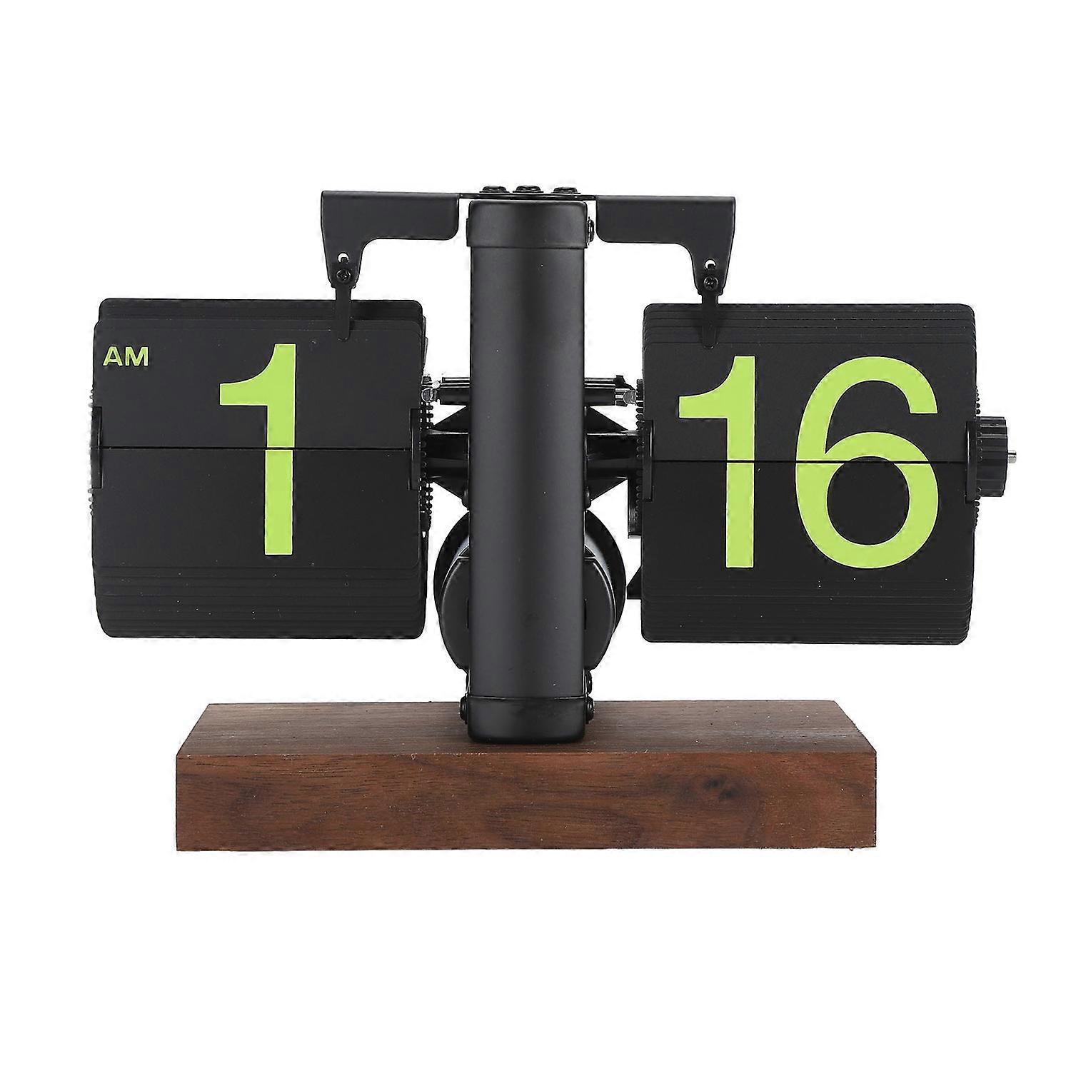 Digital Flip Clock 12h Single Sided Large Numbers Automatic Retro Mechanical Flip Clock Wood Base fo