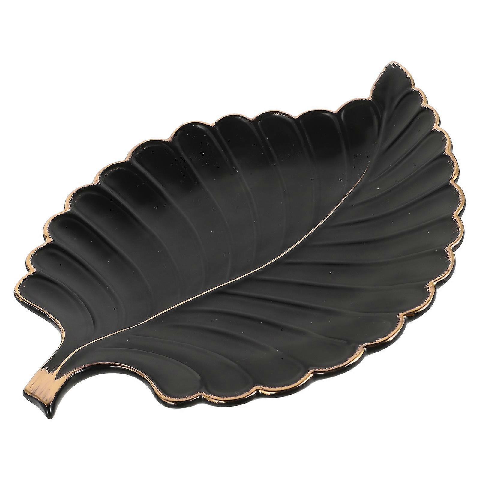 Gold Edge Leaf Shape Tray Ceramic Dish for Key Trinket Tray