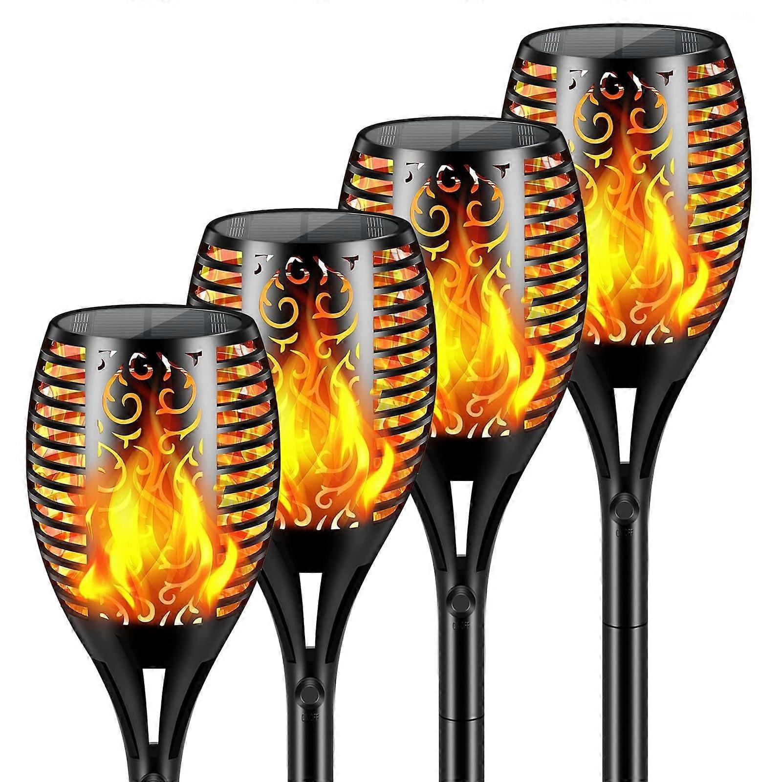 Solar Torch Lights with Realistic Flickering Flame, Adjustable Height 43in, Set of 4 Outdoor