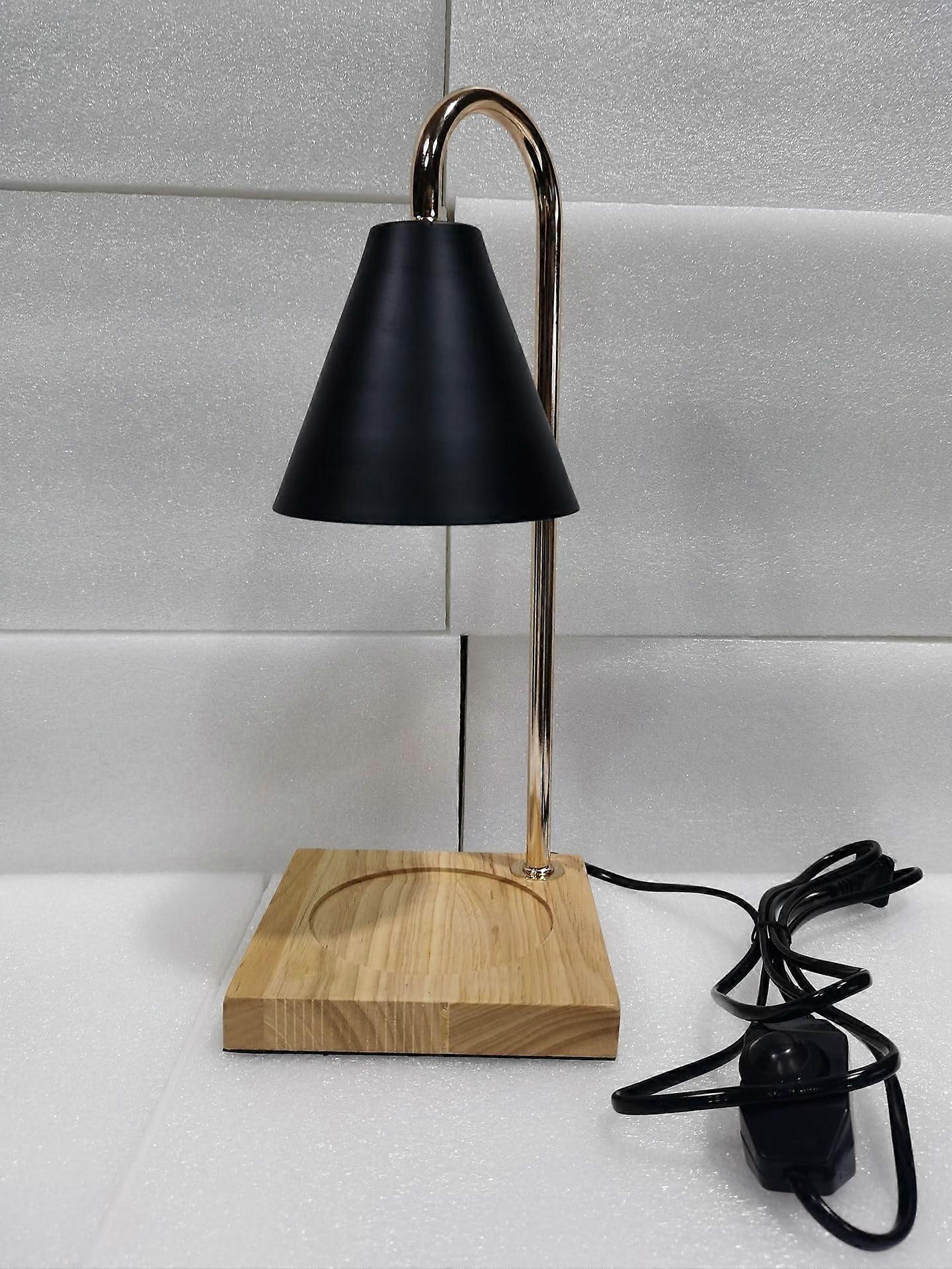 Wax Melt Warmer Aromatherapy Table Lamp with Flameless Halogen Candle Heating Black Iron Wood