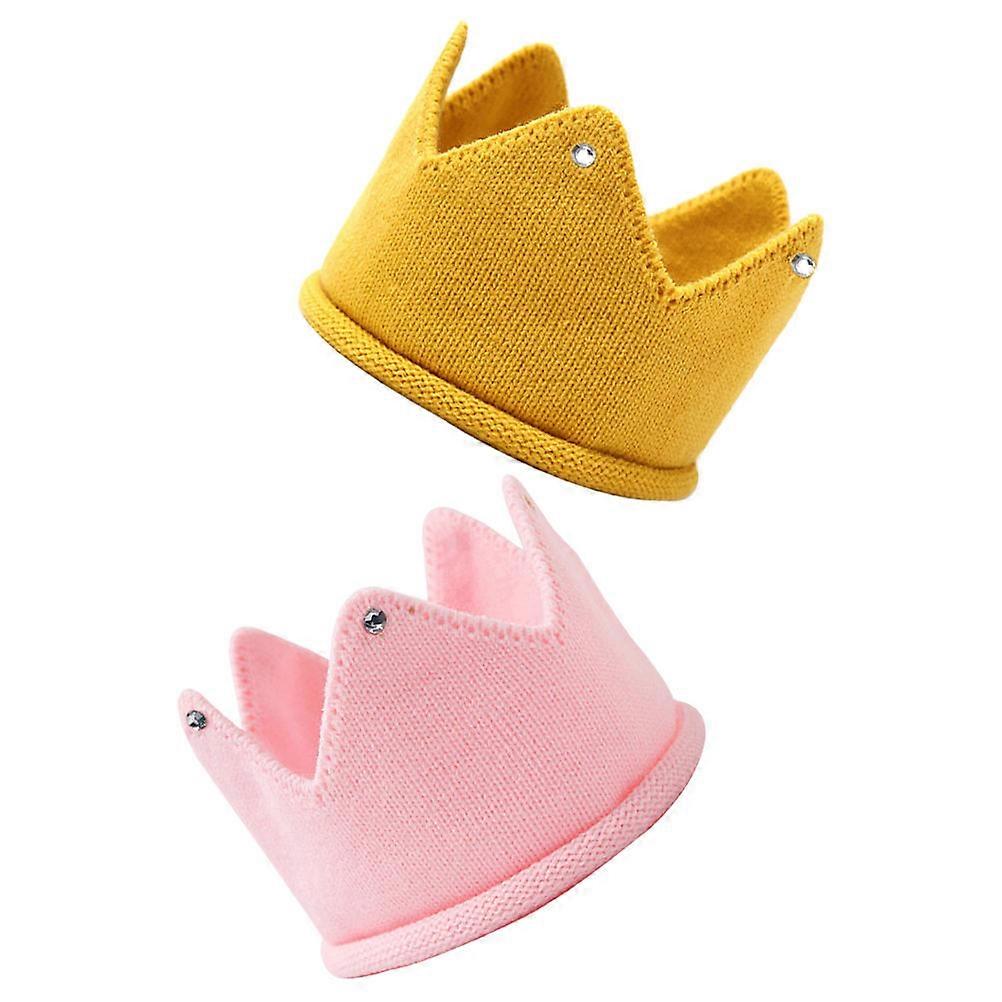 Knitted Crown Hat for Kids Wearing 2Pcs Assorted Color Caps