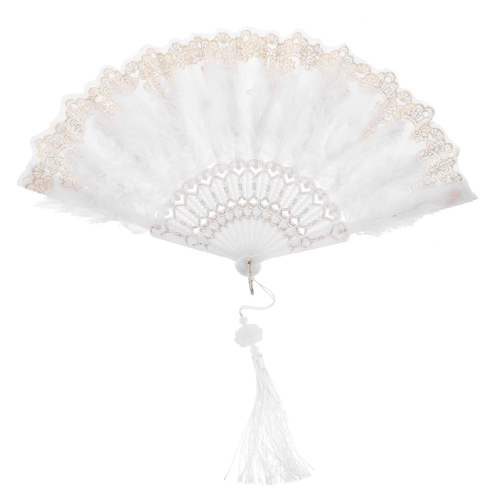 White Folding Fan for Decoration Stylish Dance Accessory
