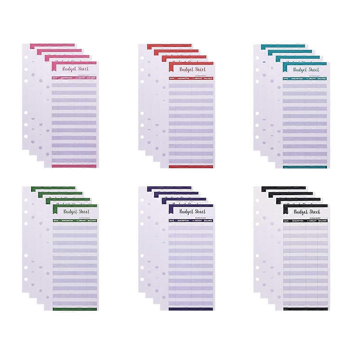 Expense Tracker Budget Sheets with Hole 24Pcs Loose Leaf Cash Money Envelop for A6 Binder Wallet Pockets Planner