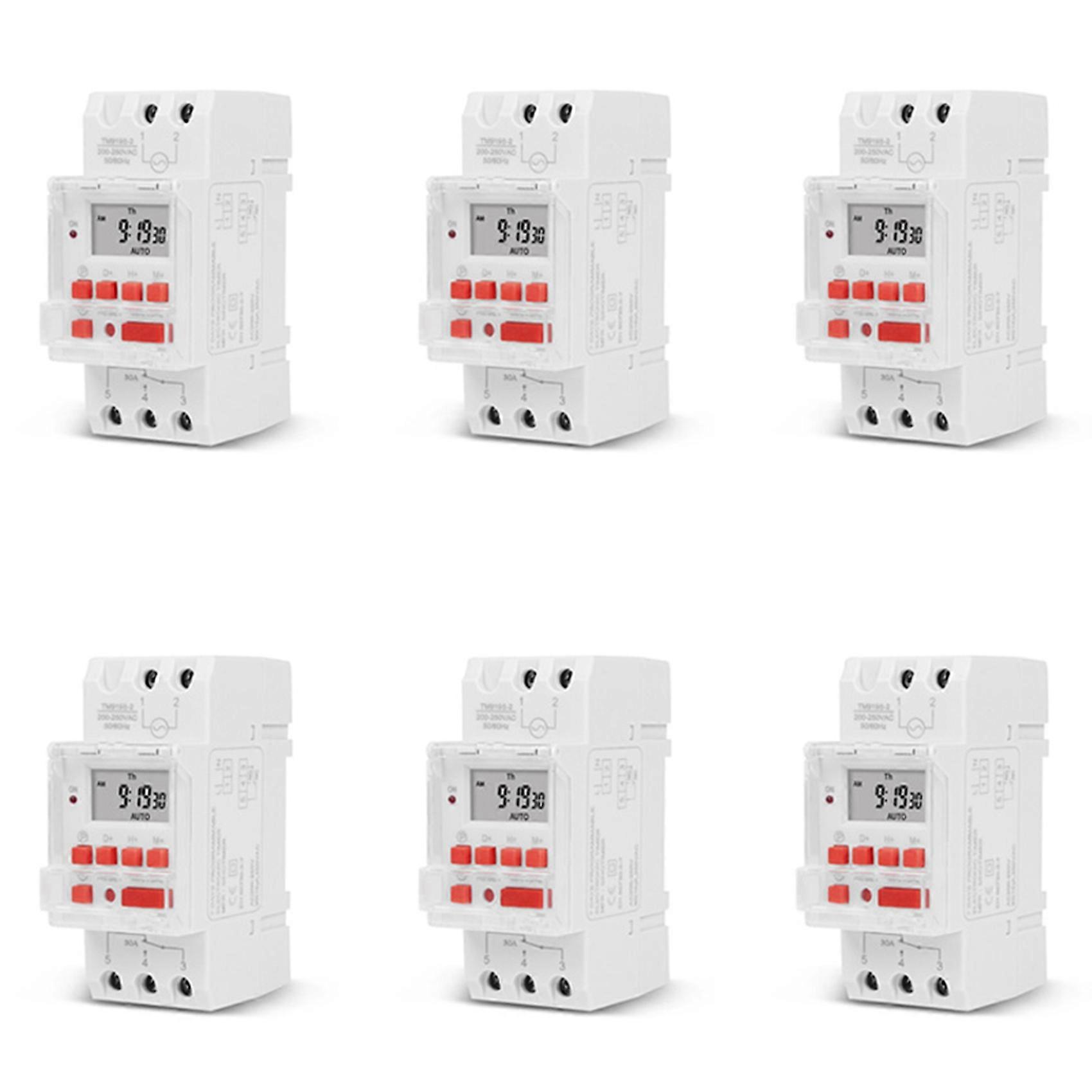 6X SINOTIMER TM919B 220V 30A Programmable Digital Timer Switch DIN Automatic Cycle Timing Controller for Lights,Fans