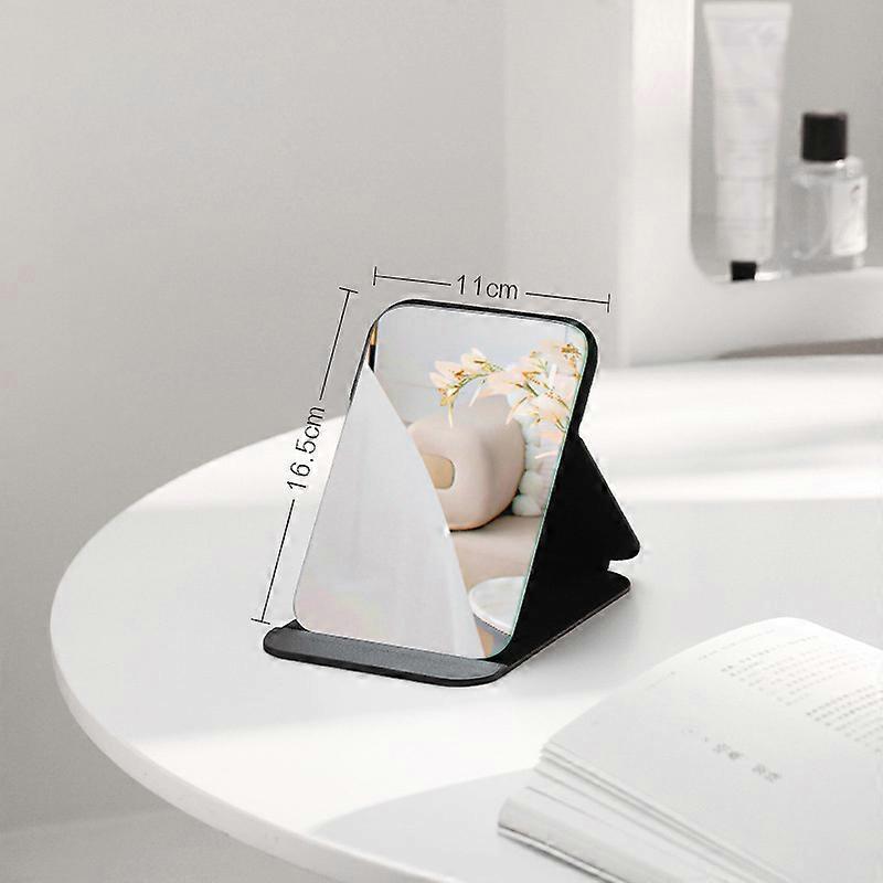 Desktop Makeup Mirror Solid Color PU Leather Simple Portable Handheld Black Mirror Foldable Student Compact Cute Pocket Mirror