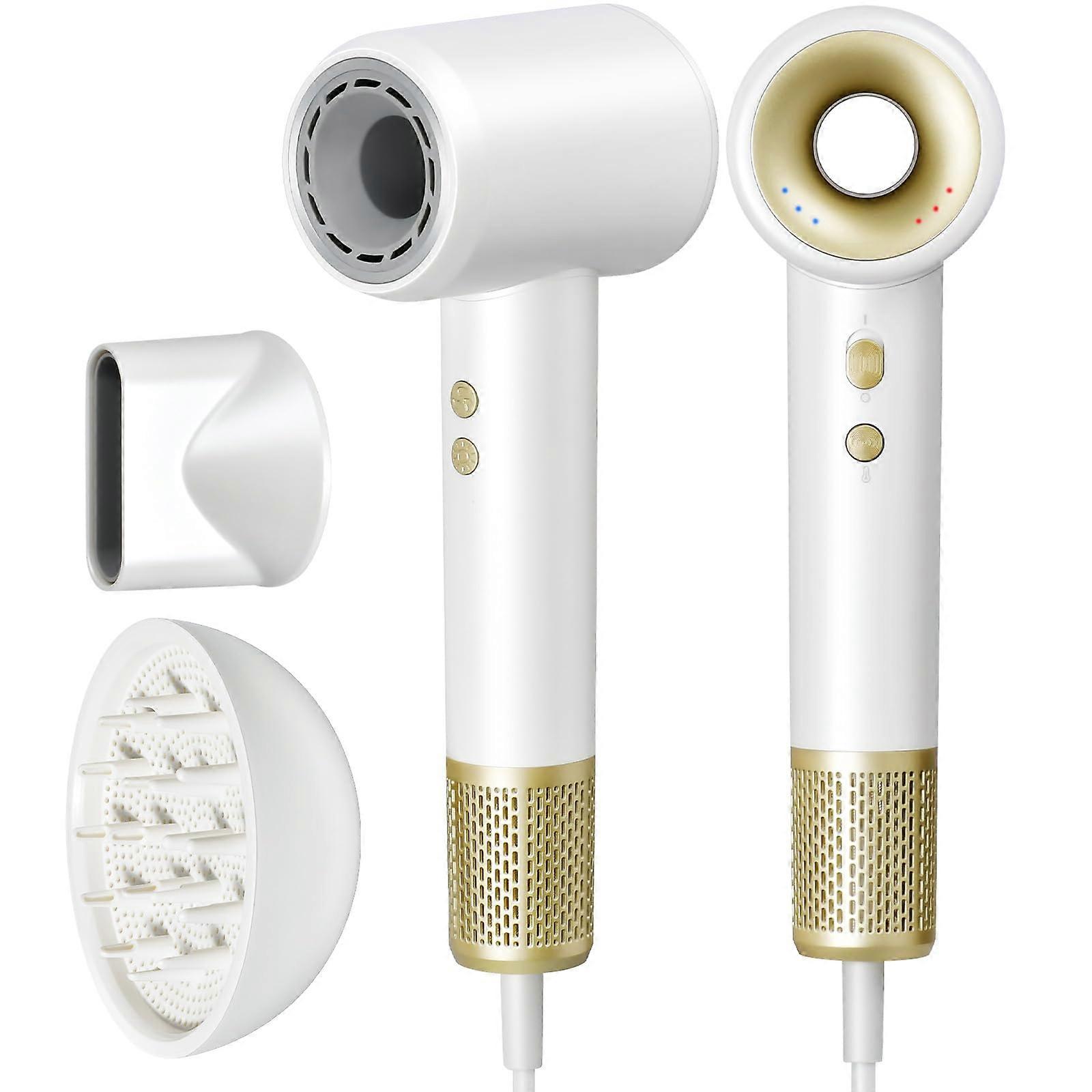 Professional Ionic Hair Dryer with LightningFast Drying, UltraQuiet, Smart Temp Control, Whitegold