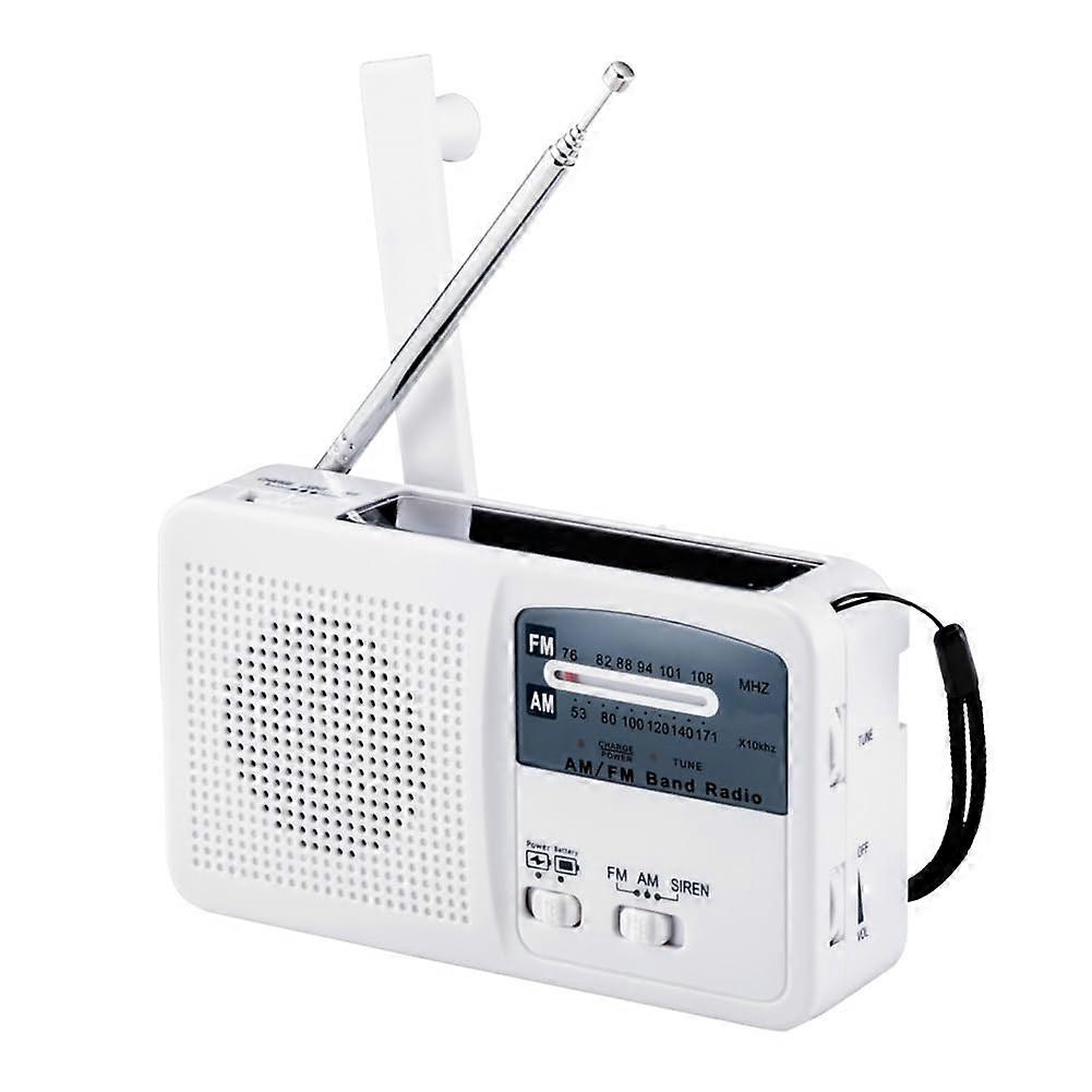 FM/AM Radio Solar Hand Crank Self Powered Multifunctional Emergency Radio Portable With Flashlight White