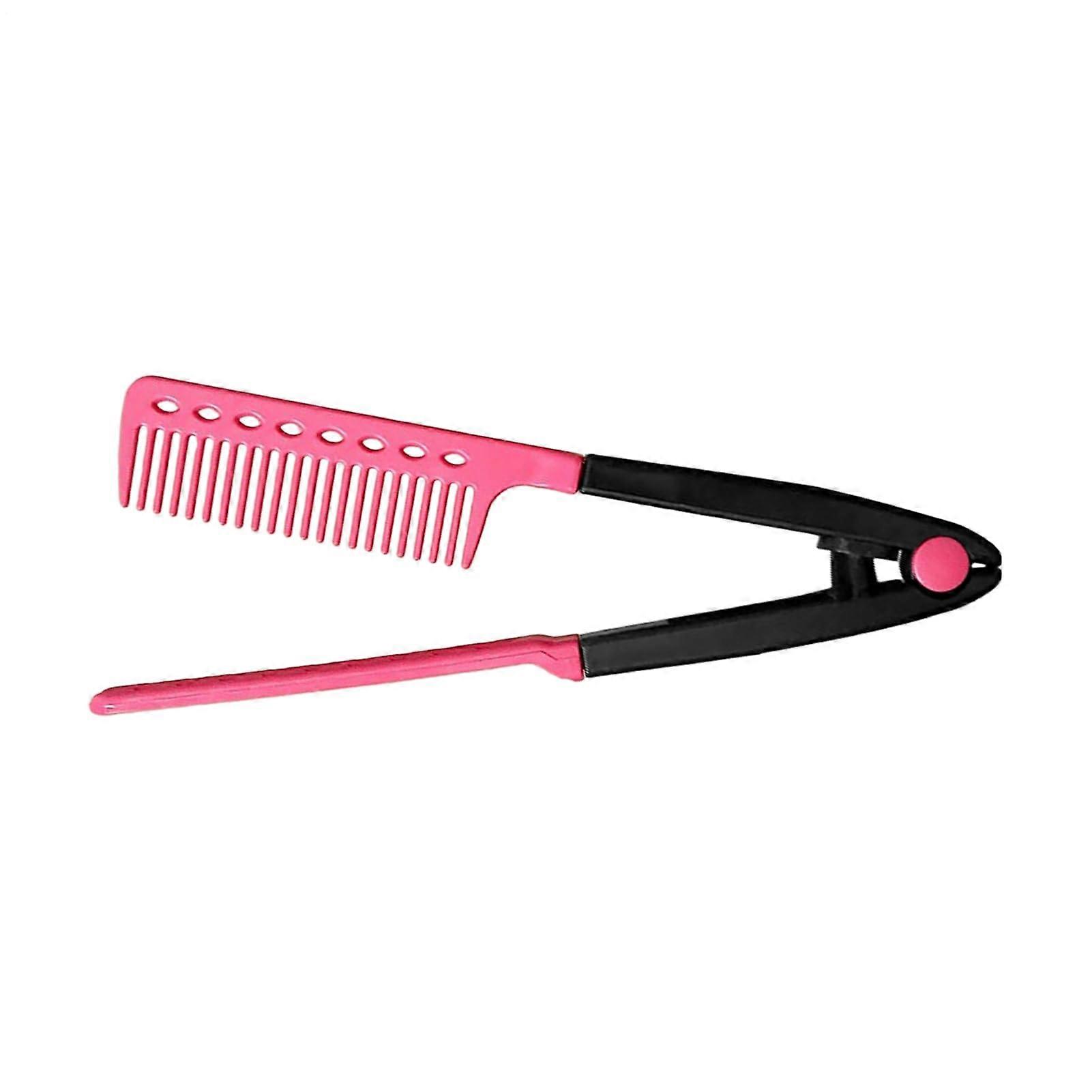 Hair Straightener Comb with VShape Plates, Wet and Dry Styling Brush for All Hair Types, Hot Pink