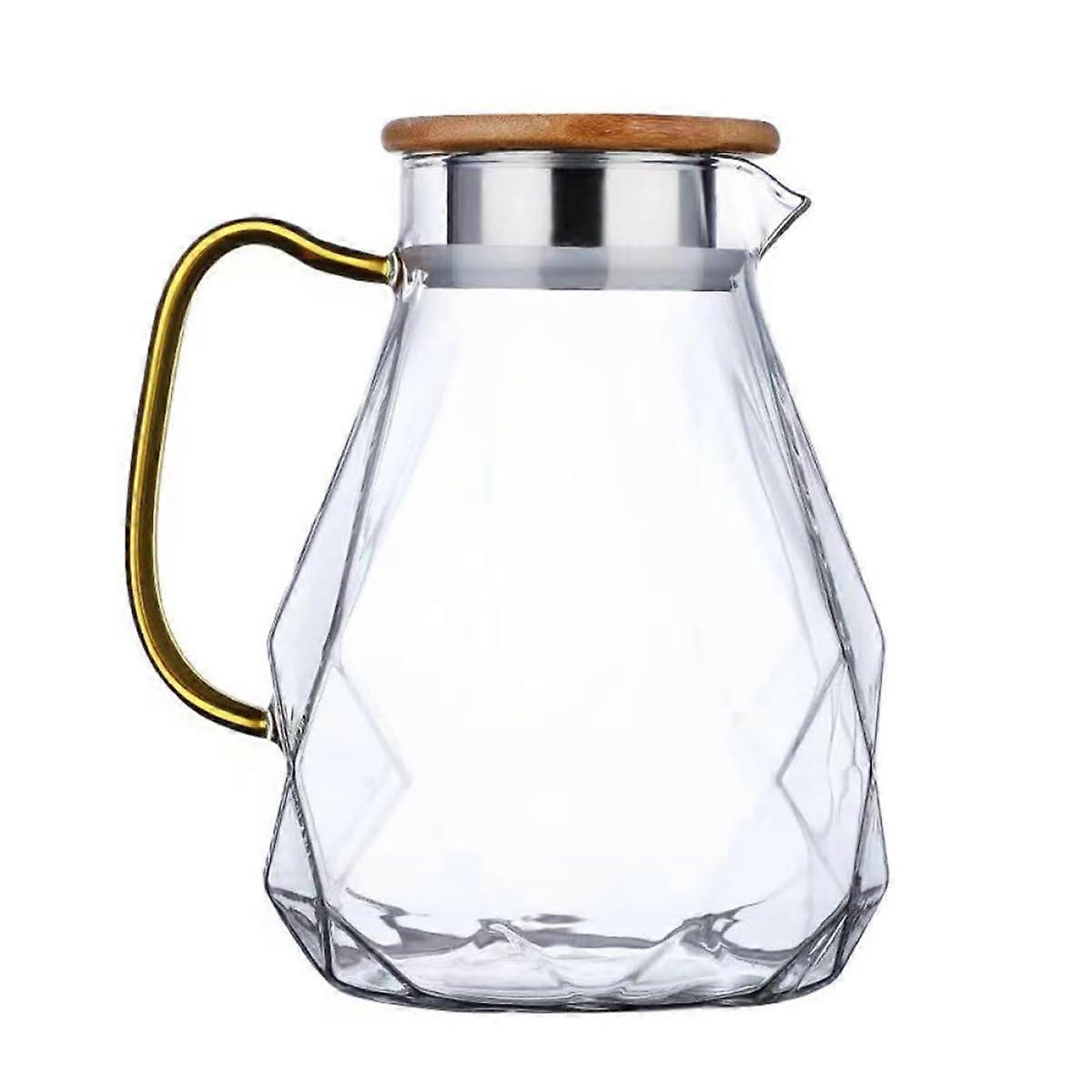 Large Glass Pitcher with Lid and Handle for Hot and Cold Drinks, LeakResistant, Large Capacity