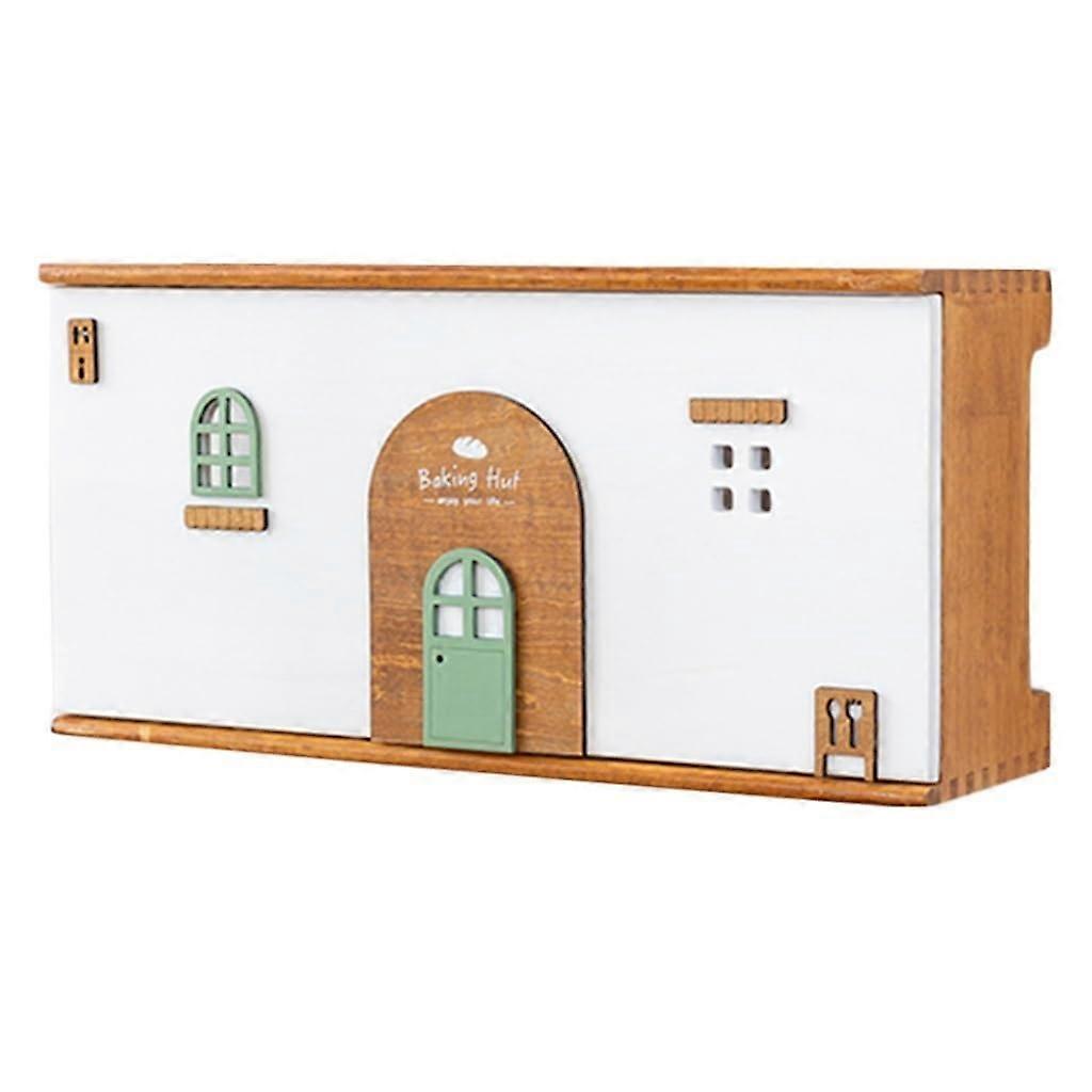 Wooden Wall Mounted WiFi Router Storage Box with Cable Management and Ventilation, White 45.2cm