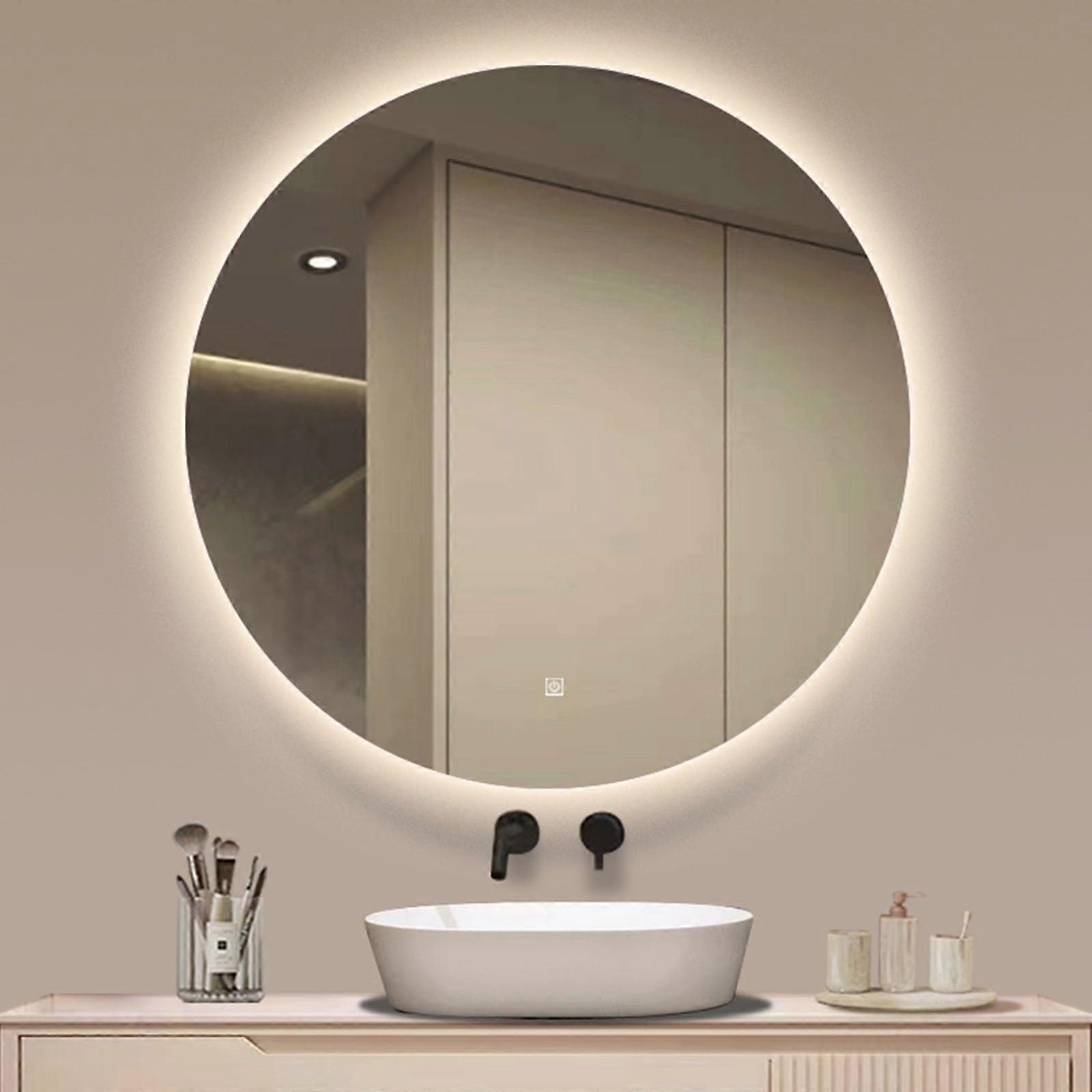 LED Bathroom Mirror Round 90cm Black Frame, Smart Lighted Vanity Mirror with Touch Light Control