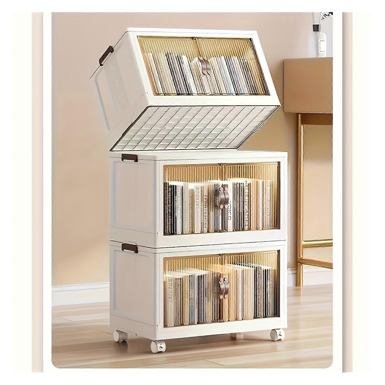 Plastic Storage Cabinet with Wheels, Transparent Doors, Adjustable 3Tier HeavyDuty Shelving Unit