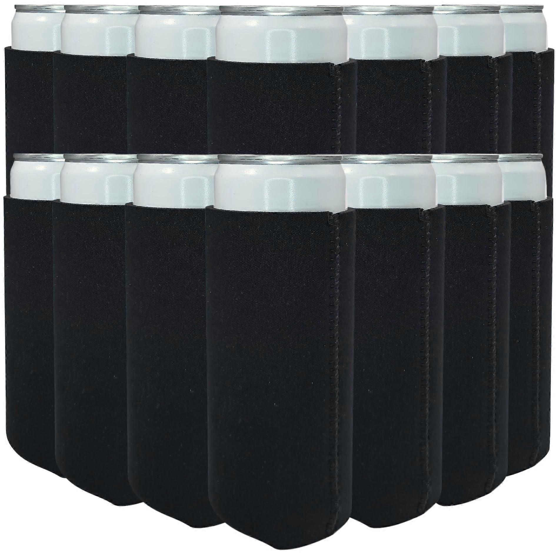 50Pack Slim Can Coolers 12oz Neoprene Sleeves Collapsible Blanks for Custom Printing Black