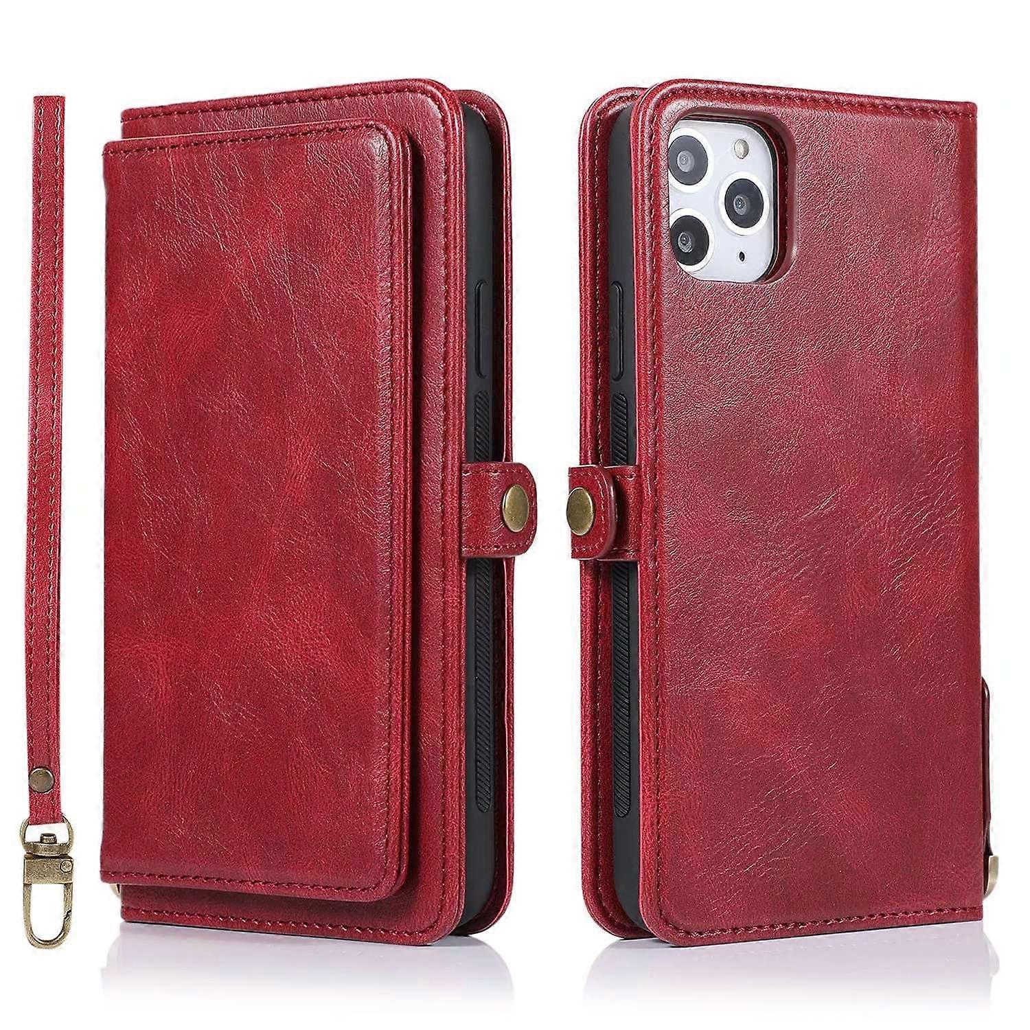 Case For Iphone 13 Mini Red Multi-card Split Leather Multi-function Card Slot Retro Wallet No8448